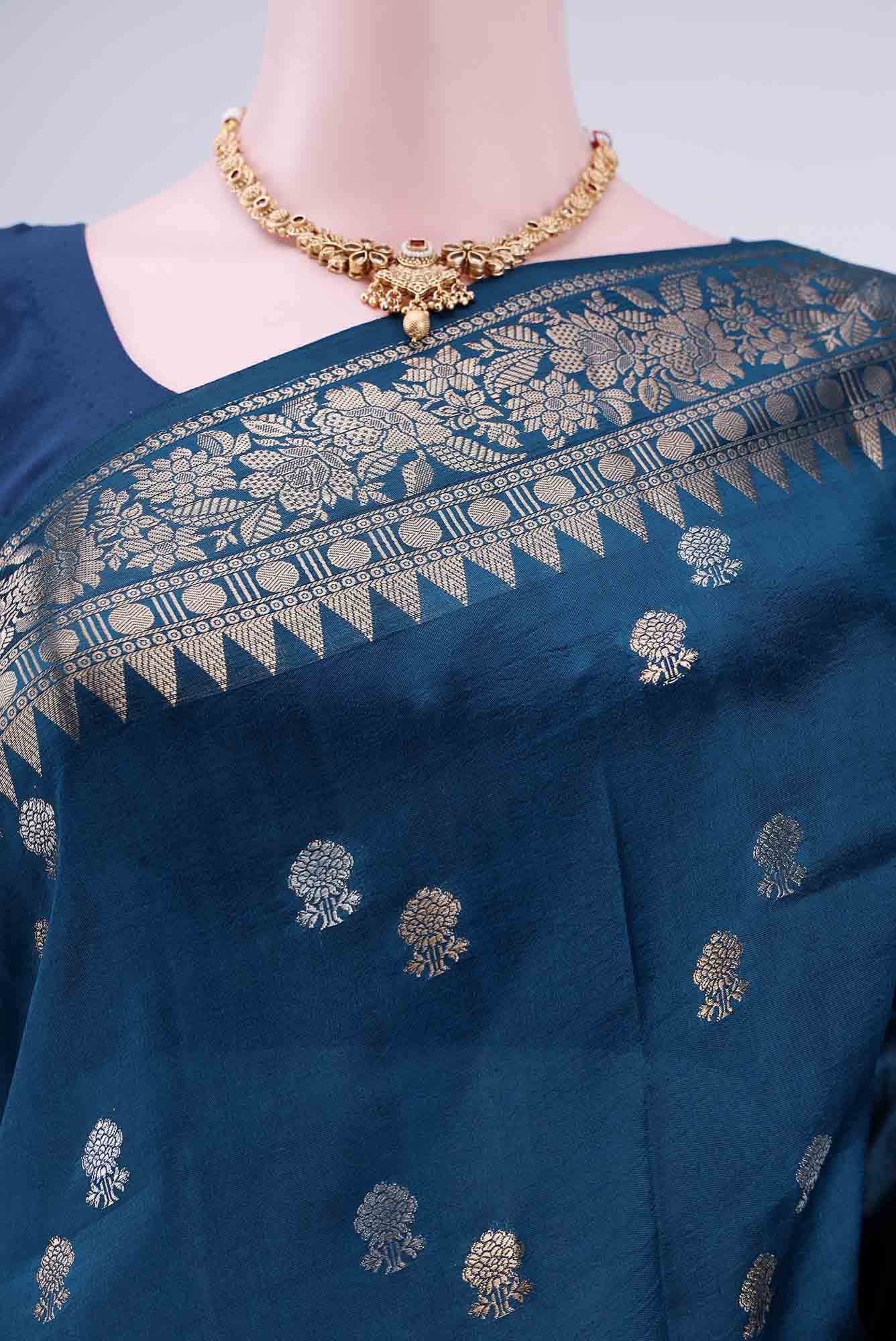 Blue Banarasi Raw Silk Saree
