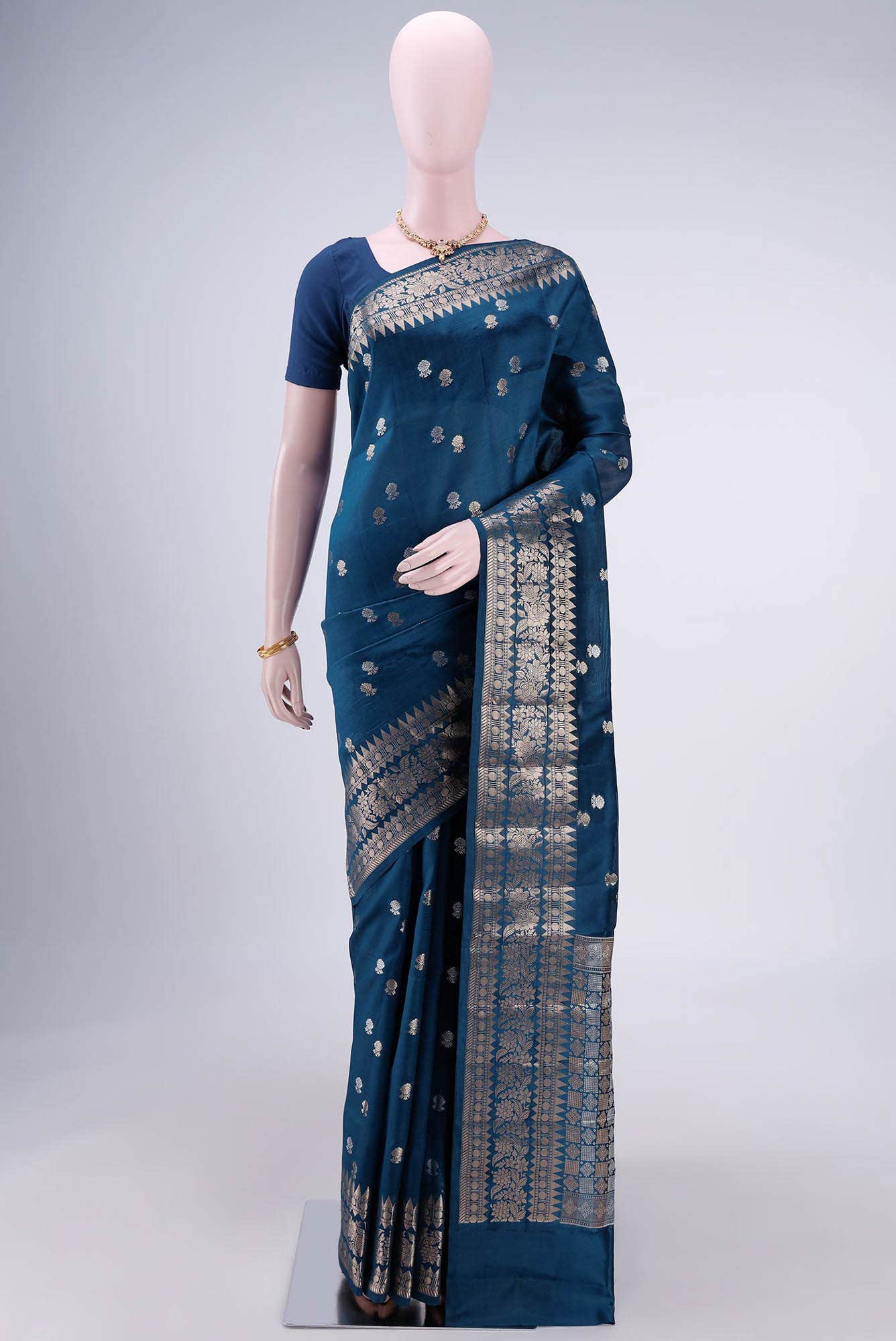 Blue Banarasi Raw Silk Saree