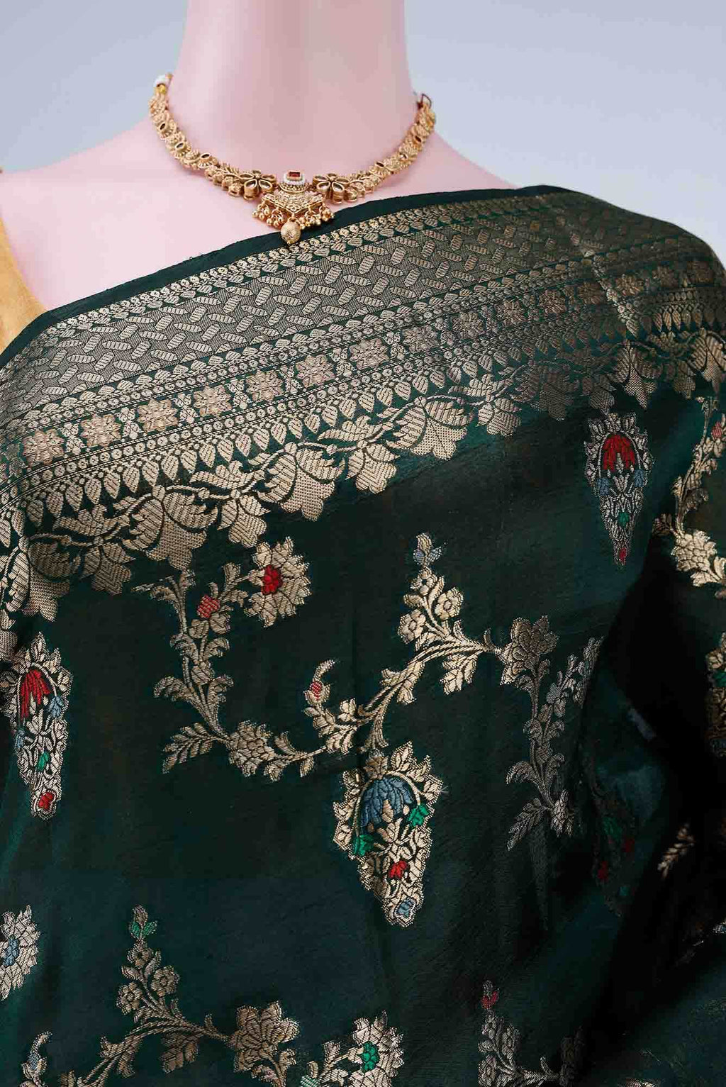 Bottle Green Banarasi Raw Silk Saree