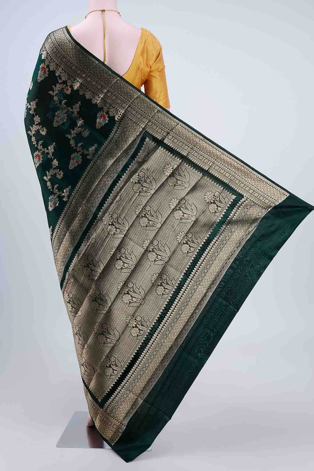 Bottle Green Banarasi Raw Silk Saree
