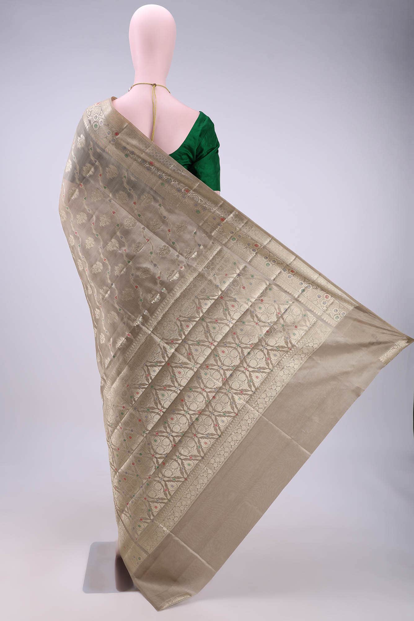 Dark Beige Banarasi Raw Silk Saree