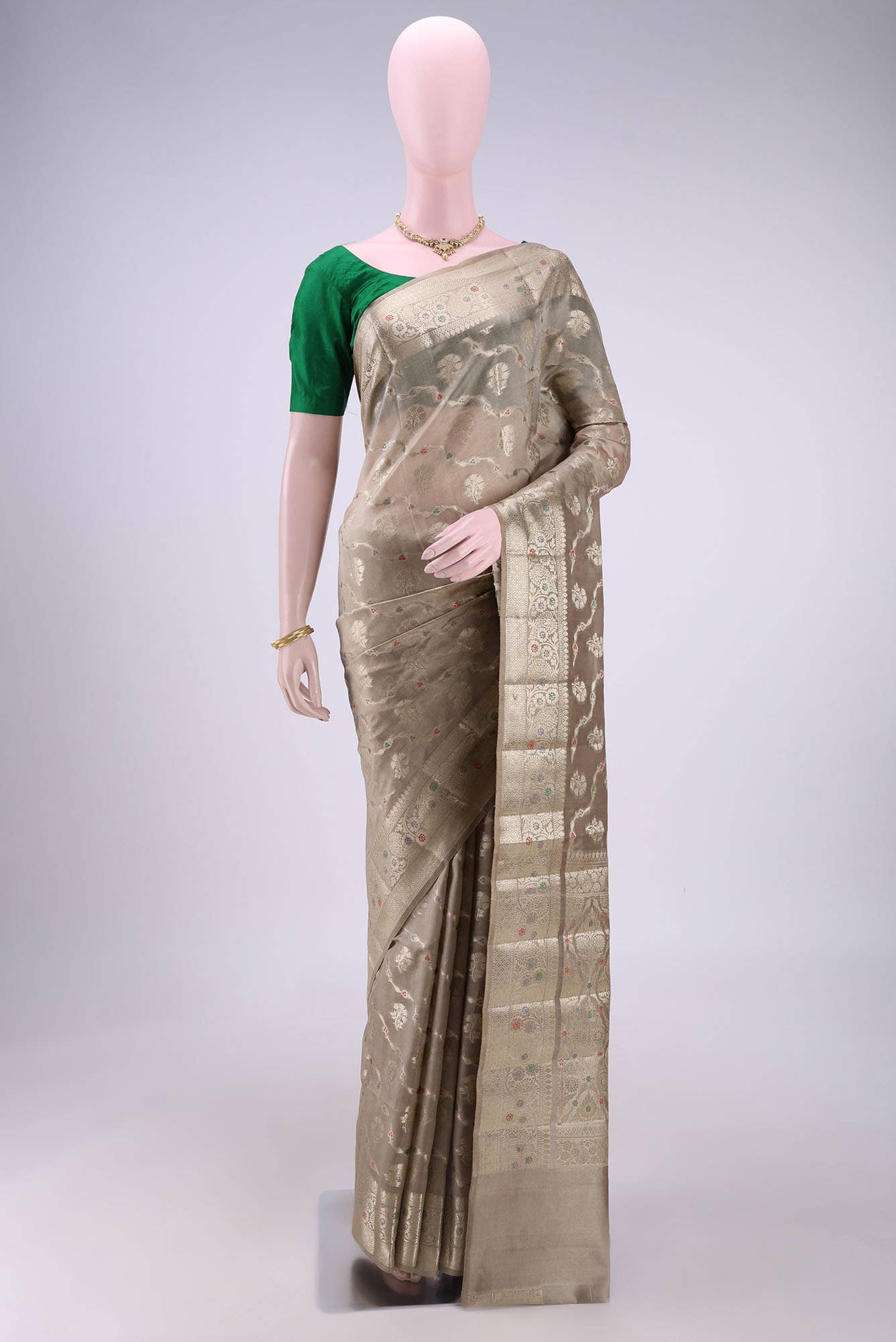 Dark Beige Banarasi Raw Silk Saree