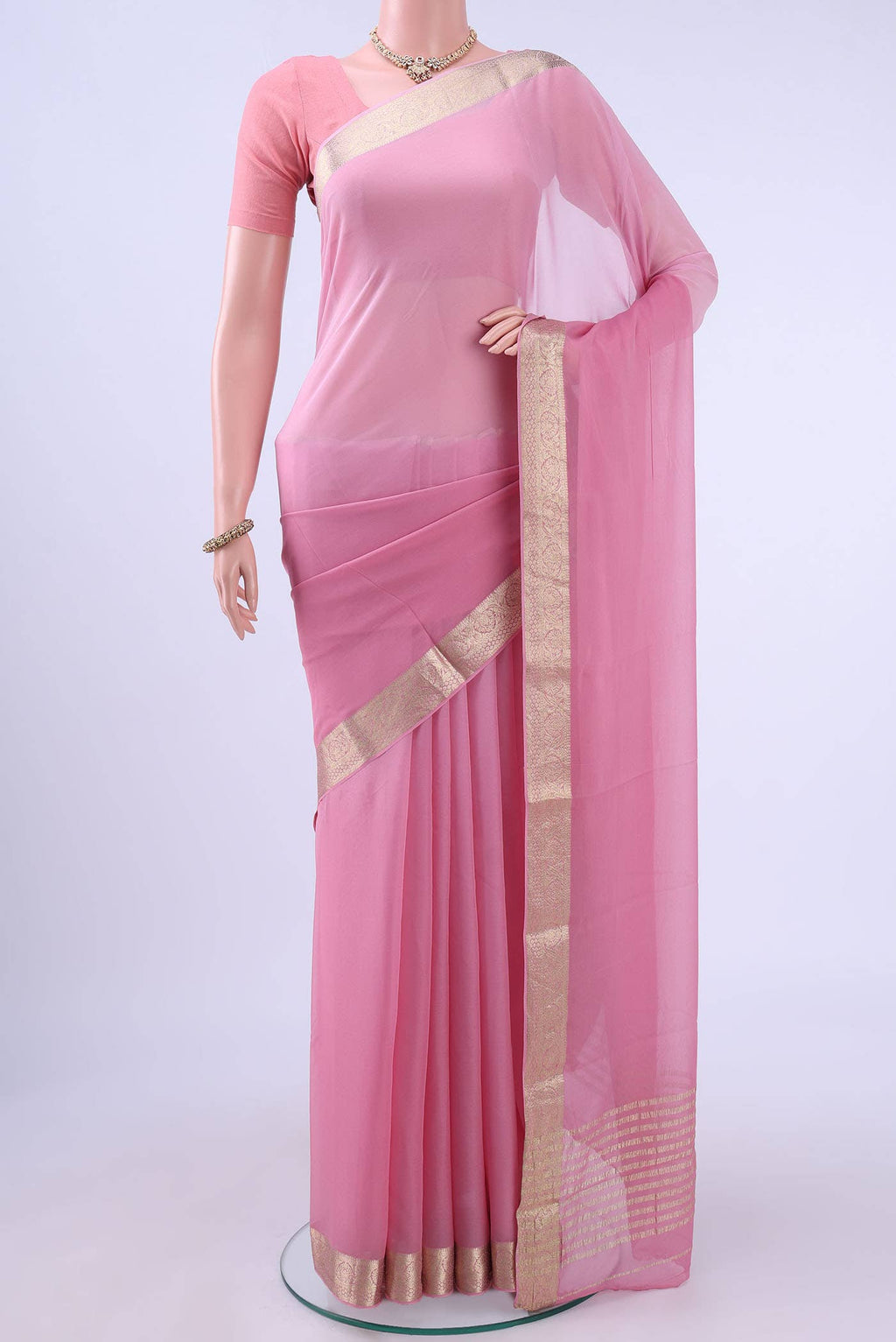Peach Mysore Georgette Saree