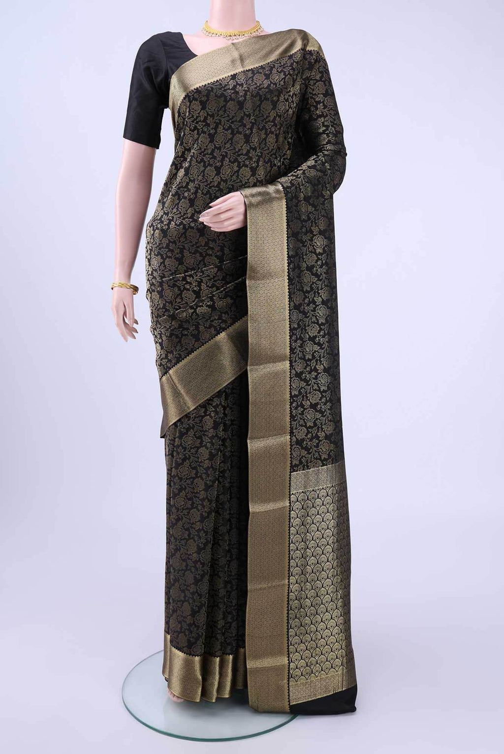 Black Mysore Crepe Saree