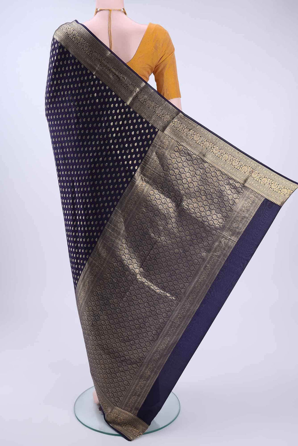 Navy Blue Mysore Crepe Saree