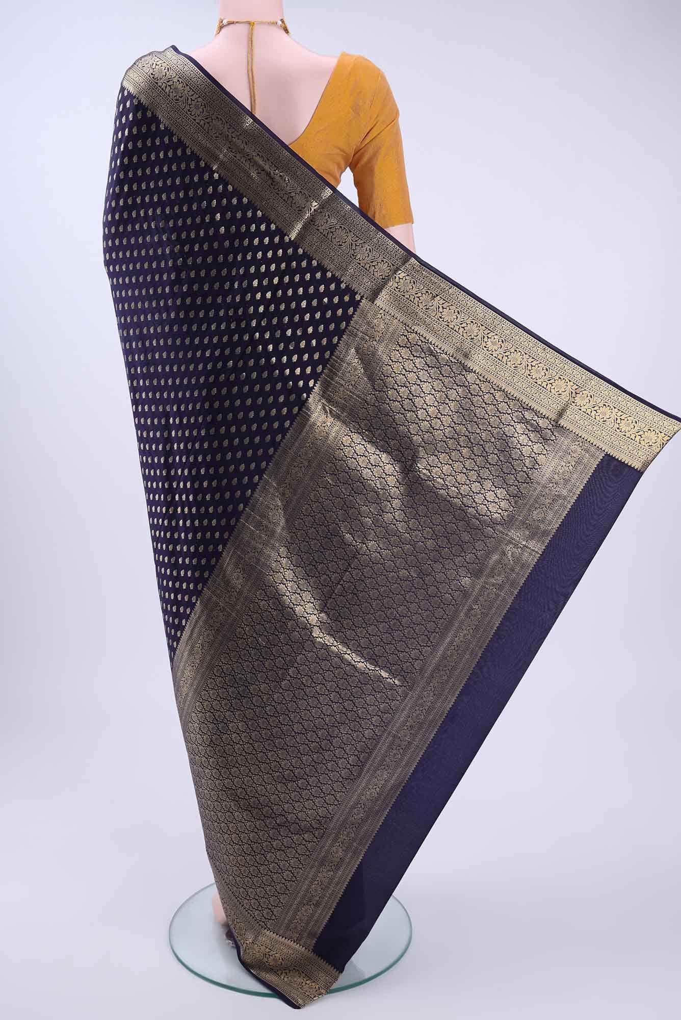 Navy Blue Mysore Crepe Saree