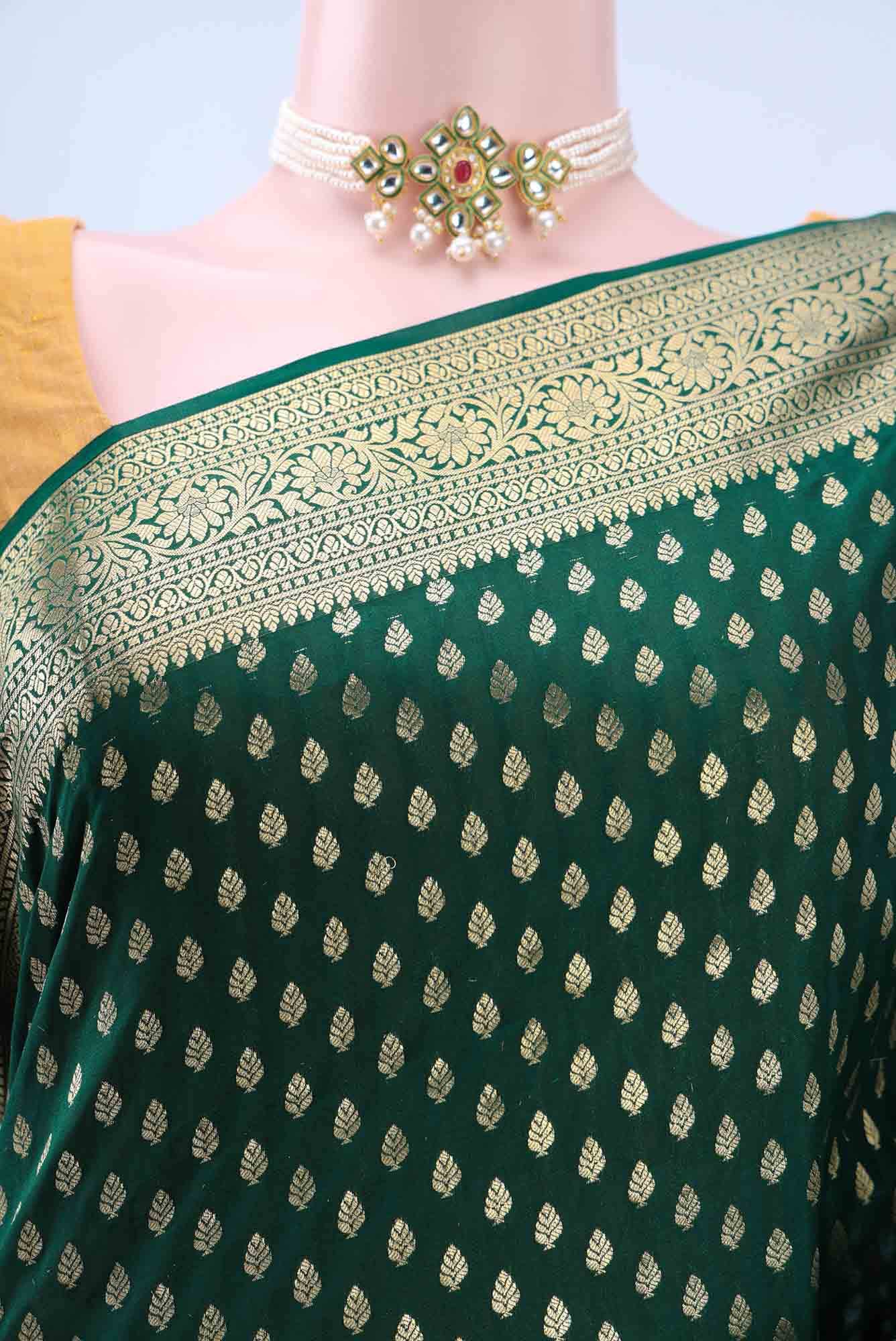 Bottle Green Mysore Crepe Saree