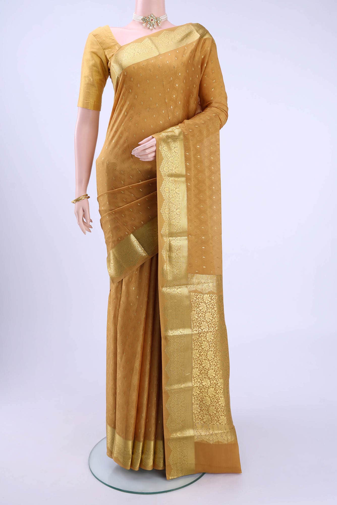 Mustard Mysore Crepe Saree
