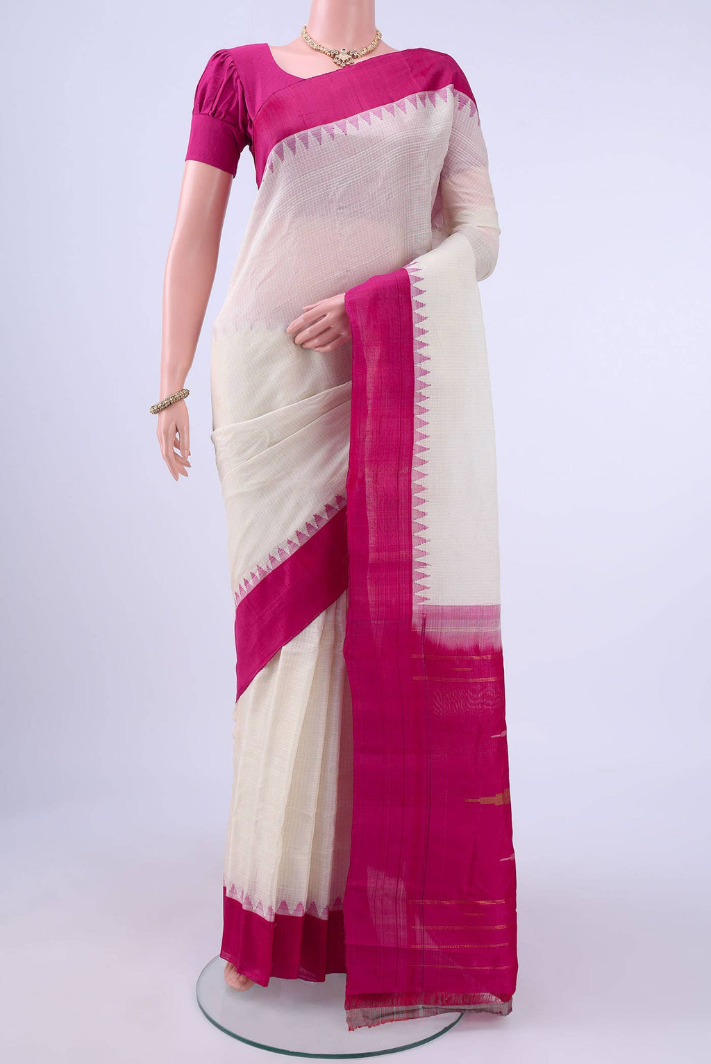Off White Gadwal Silk Cotton Saree