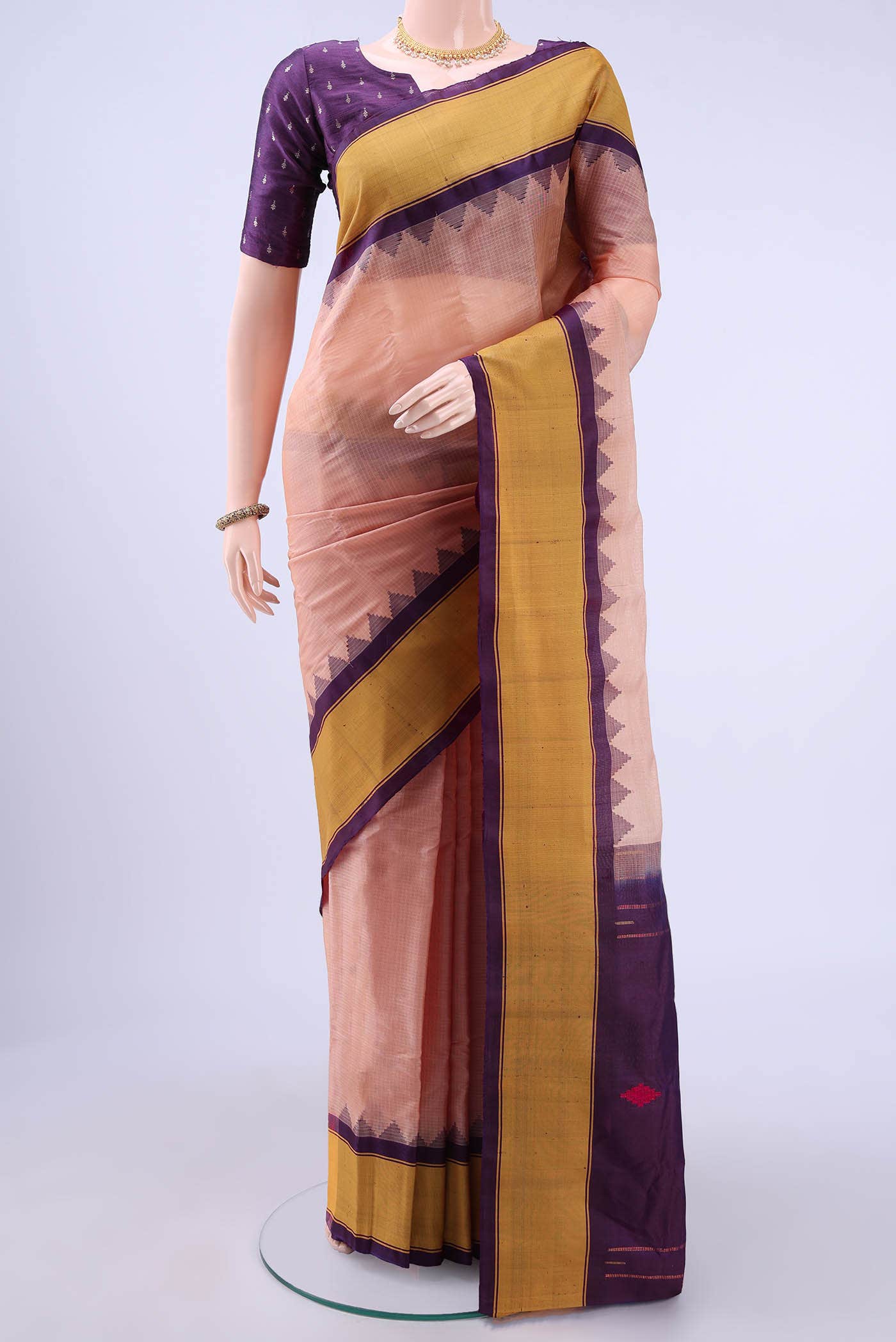 Peach Gadwal Silk Saree