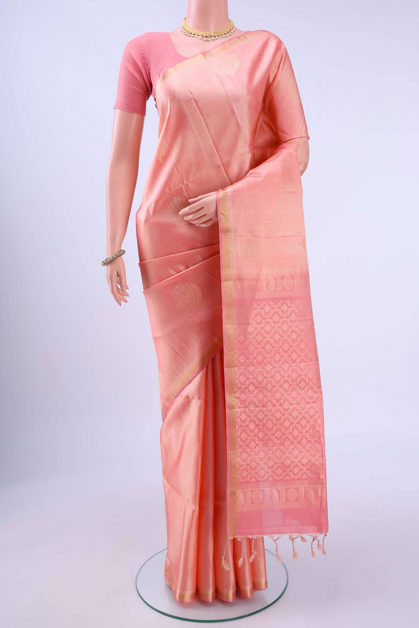 Golden Peach Soft Silk Saree