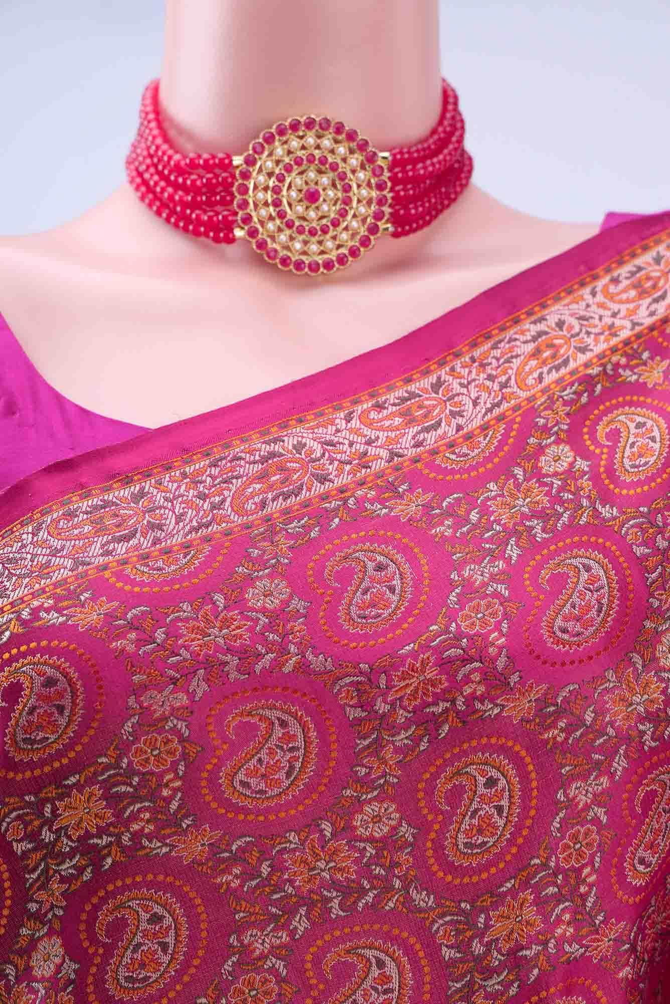 Dark Pink Baluchari Silk Saree