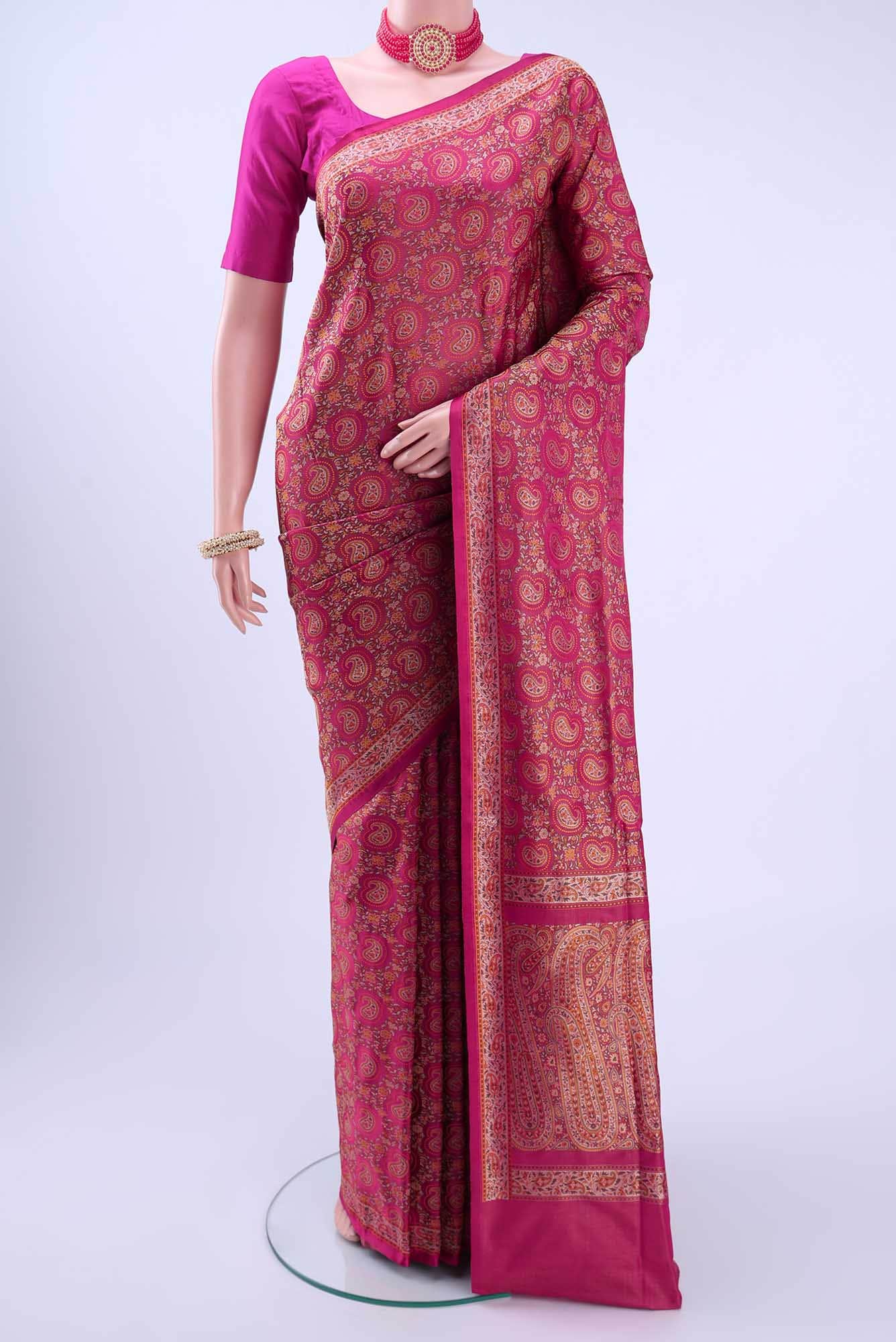 Dark Pink Baluchari Silk Saree