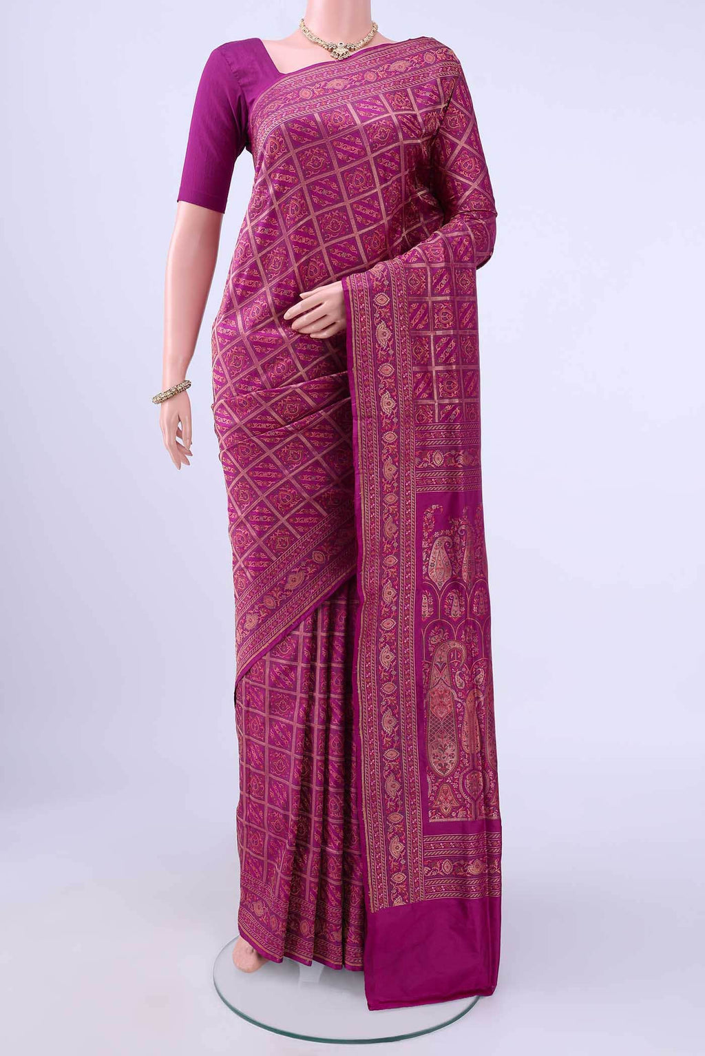 Magenta Baluchari Silk Saree