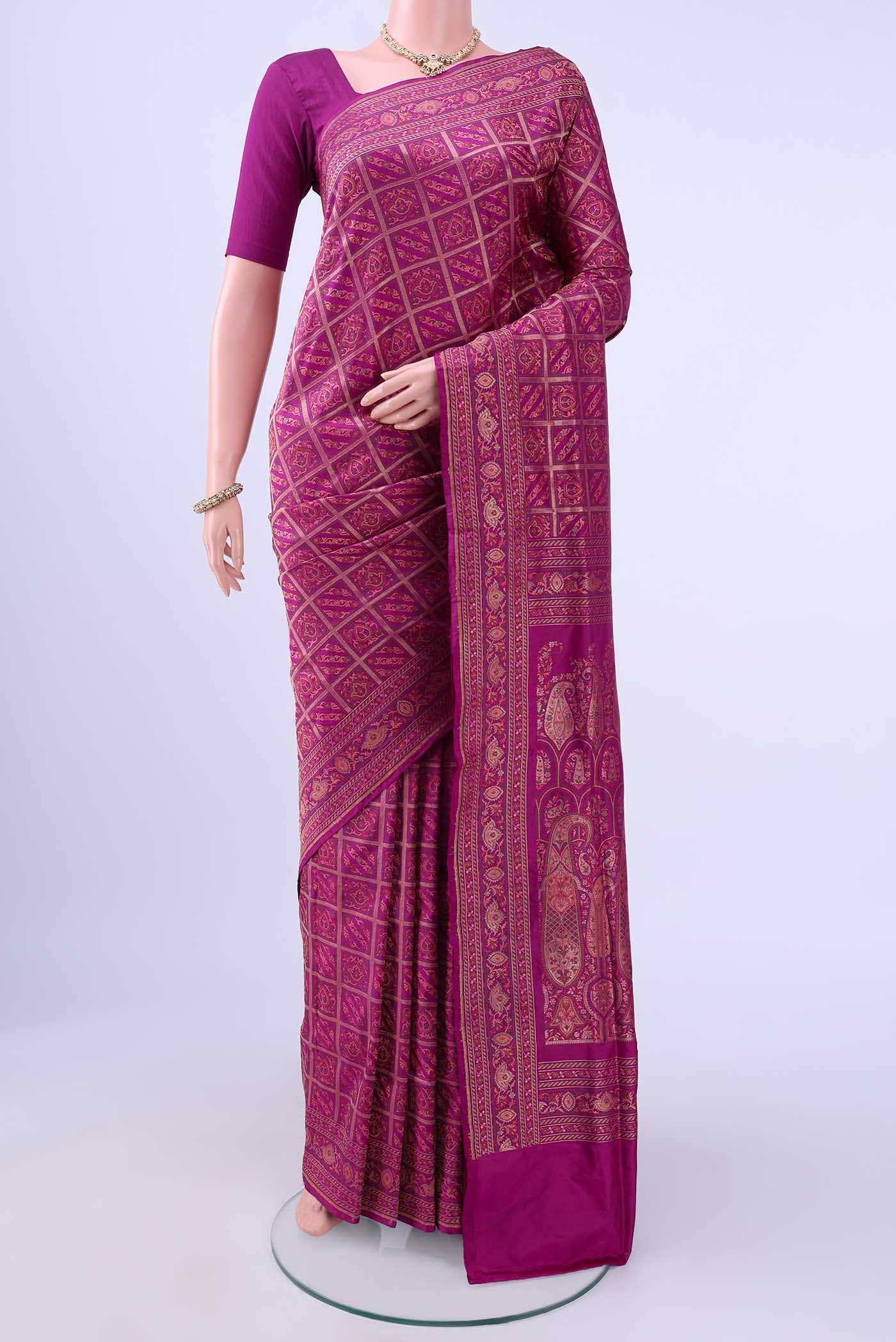 Magenta Baluchari Silk Saree