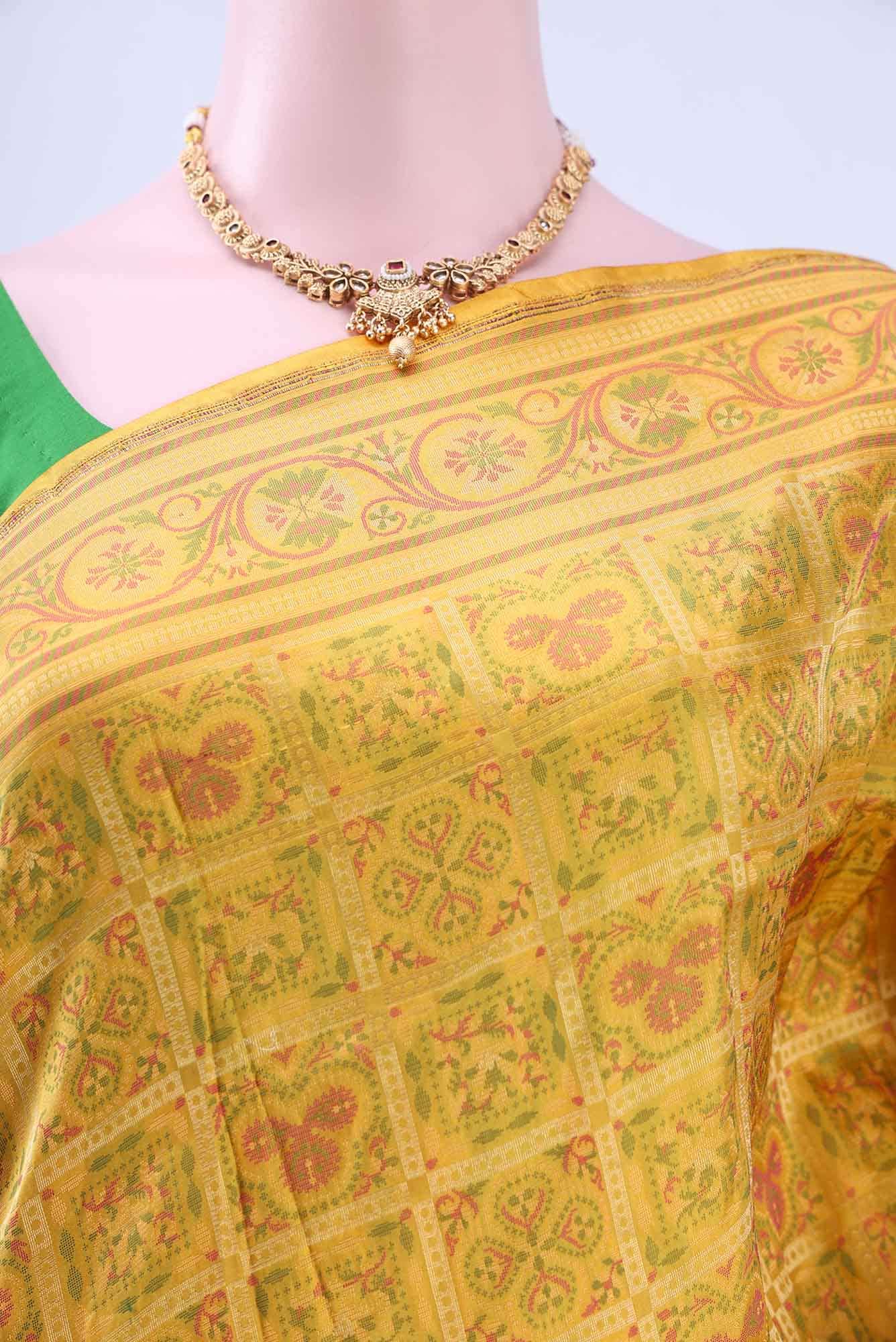 Lemon Yellow Baluchari Silk Saree
