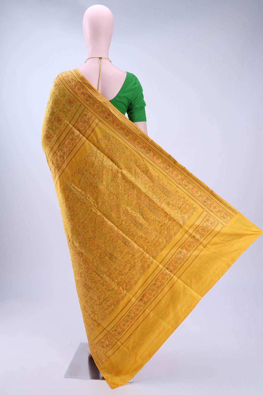 Lemon Yellow Baluchari Silk Saree