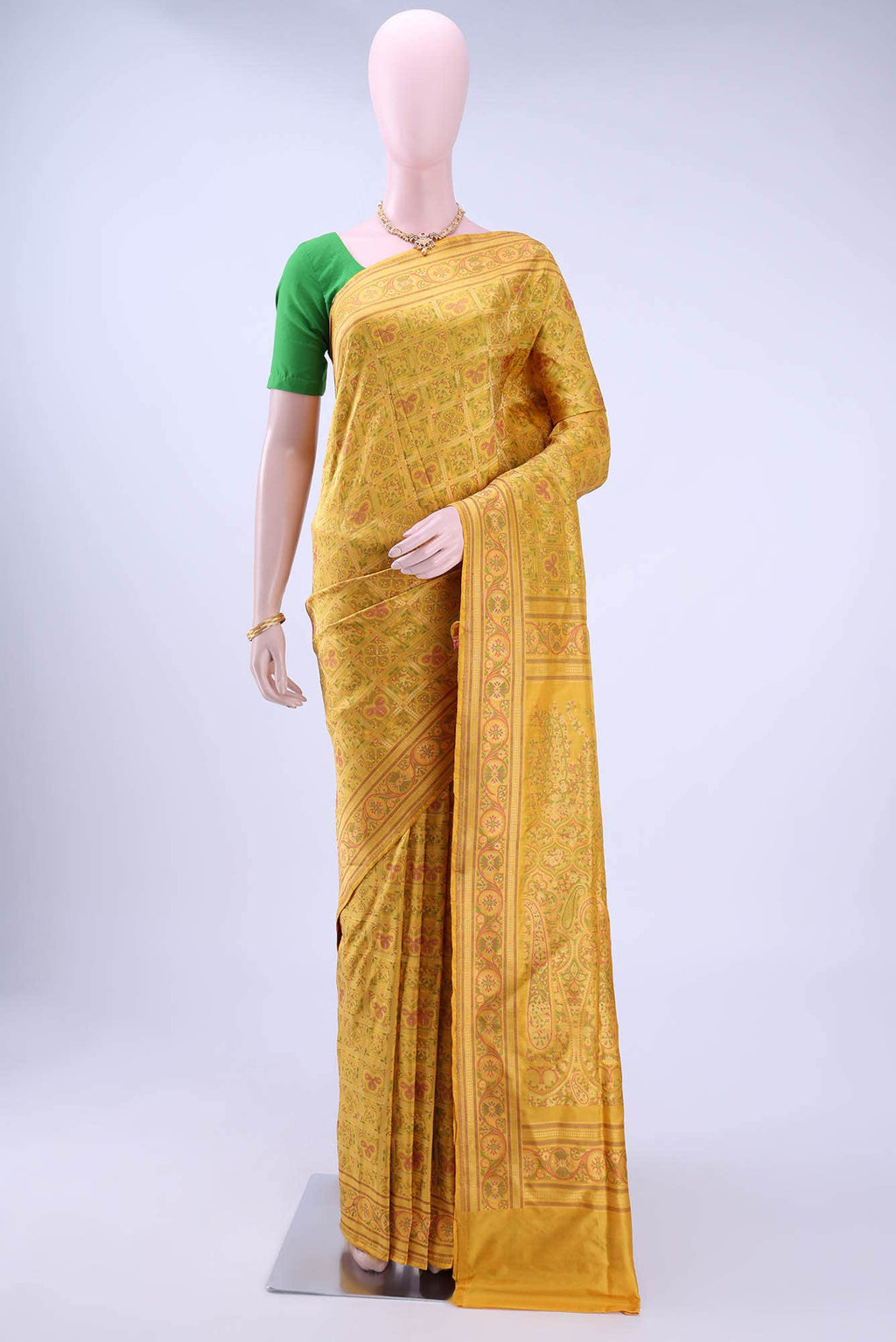 Lemon Yellow Baluchari Silk Saree