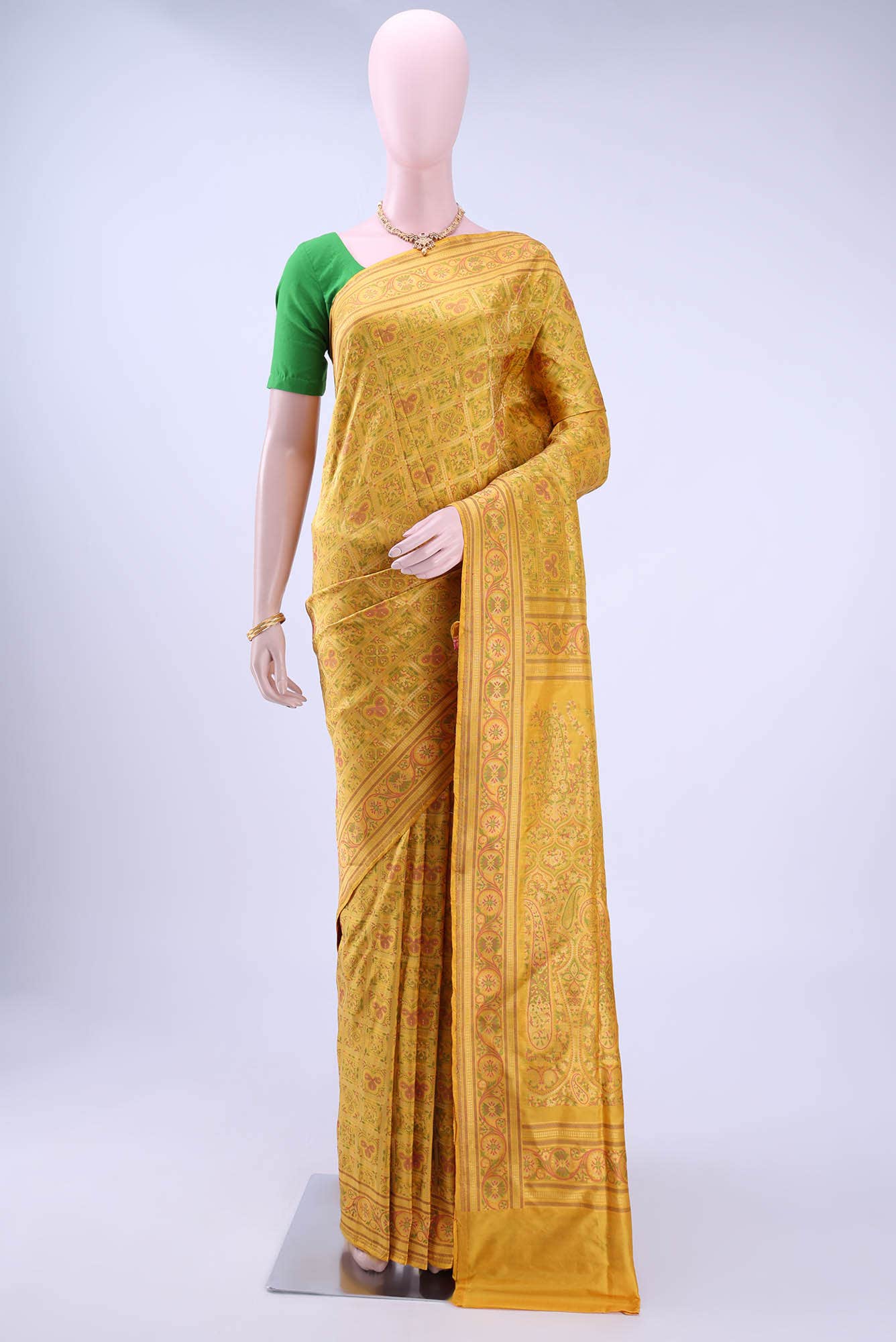 Lemon Yellow Baluchari Silk Saree