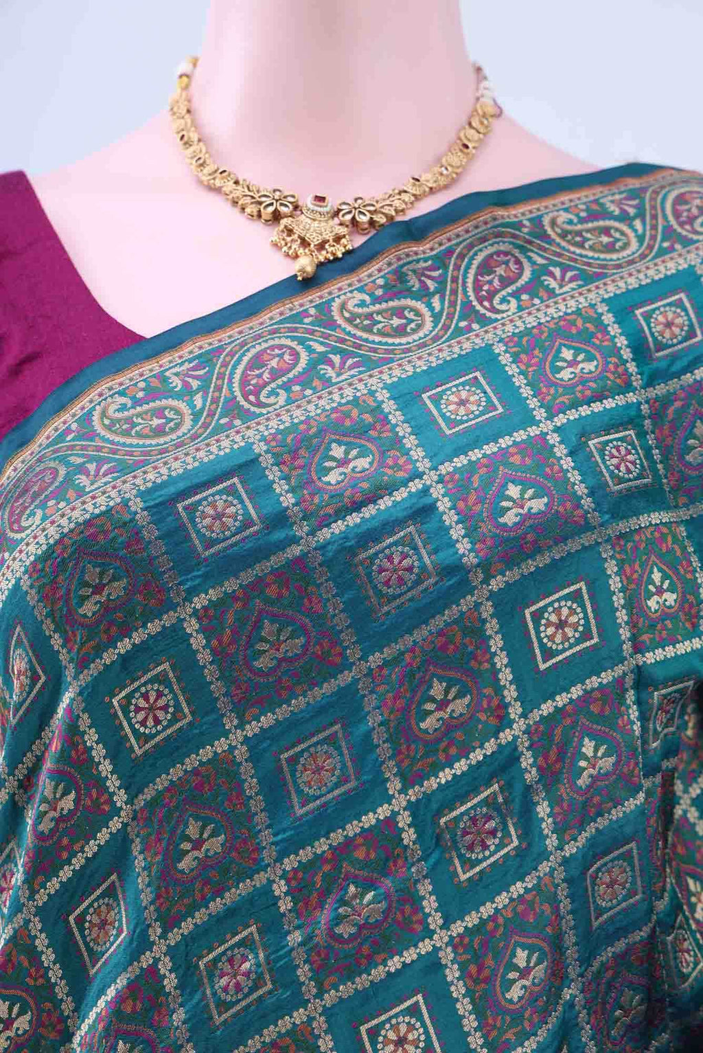 Peacock Blue Baluchari Silk Saree