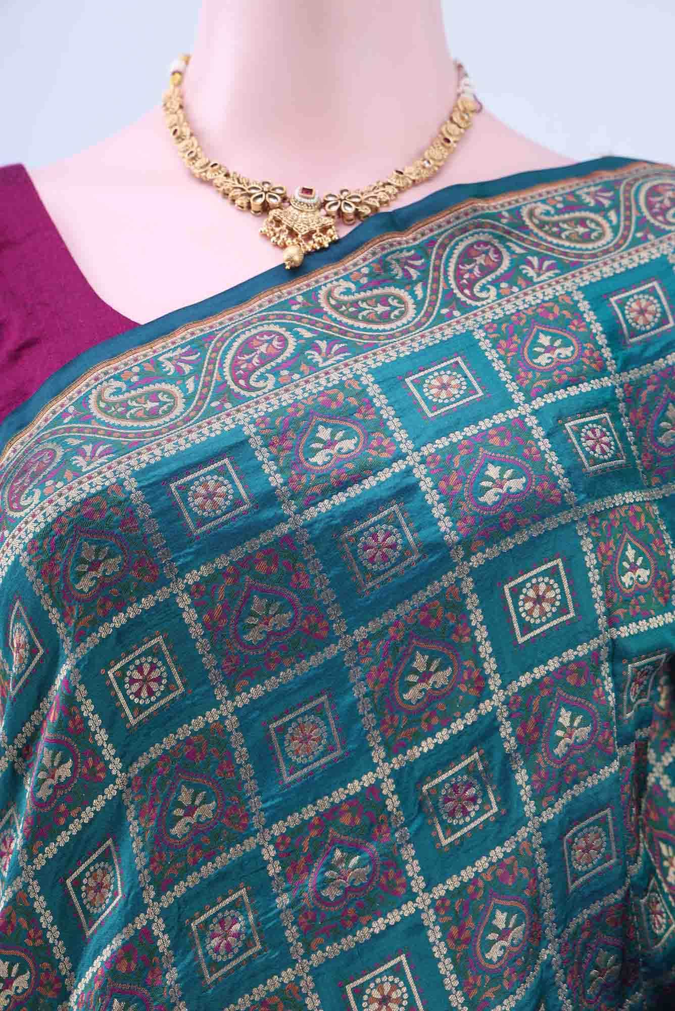 Peacock Blue Baluchari Silk Saree