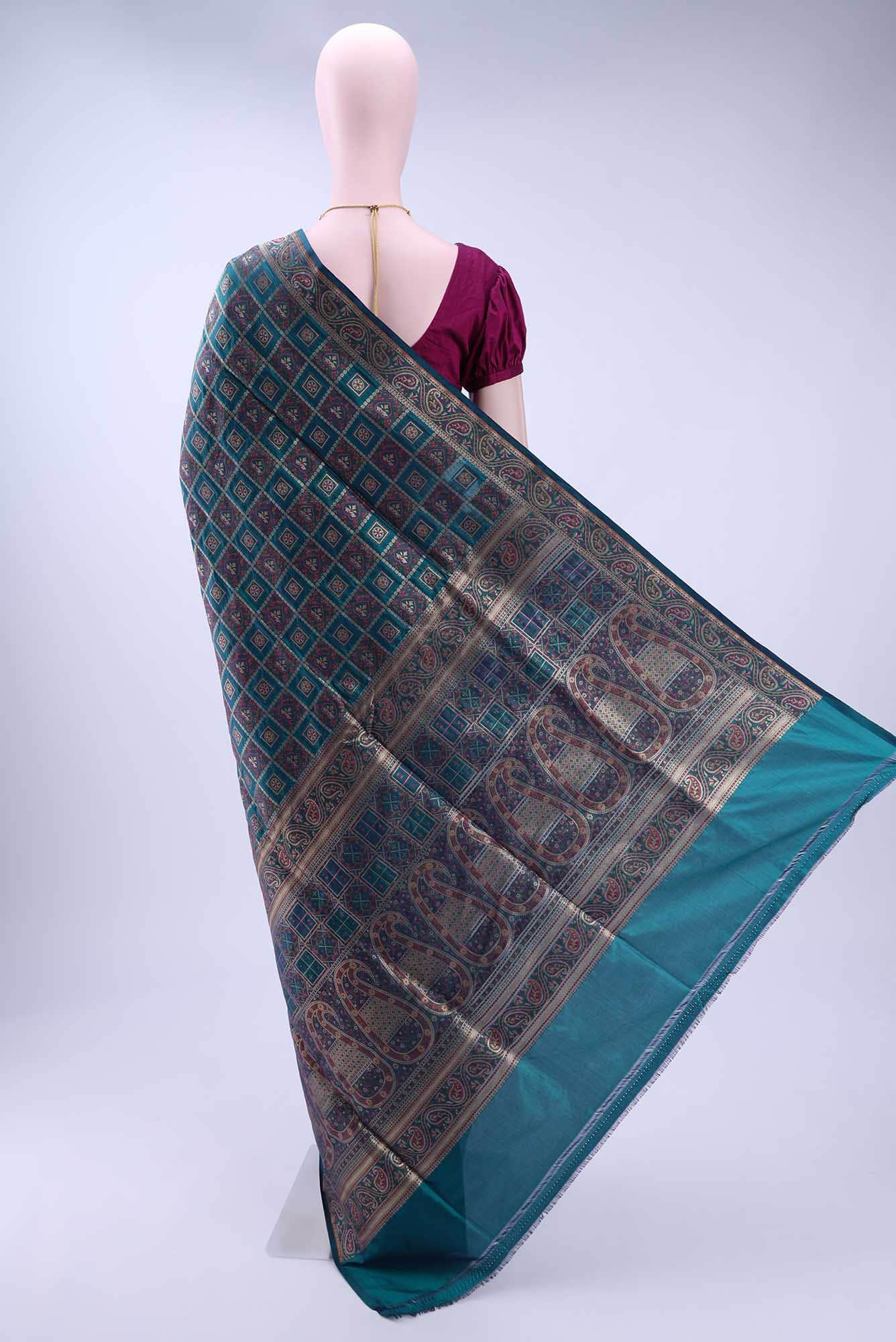 Peacock Blue Baluchari Silk Saree