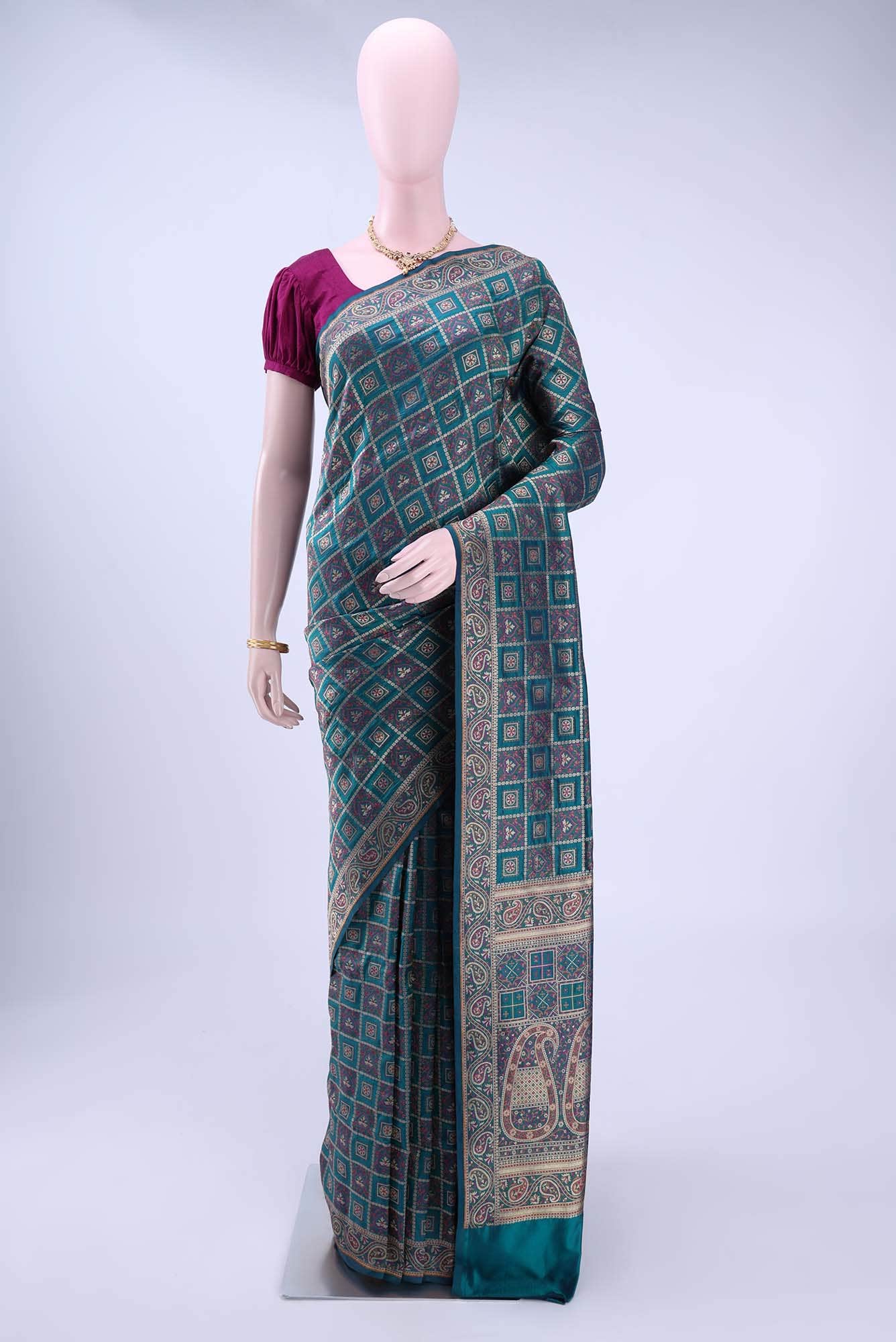 Peacock Blue Baluchari Silk Saree