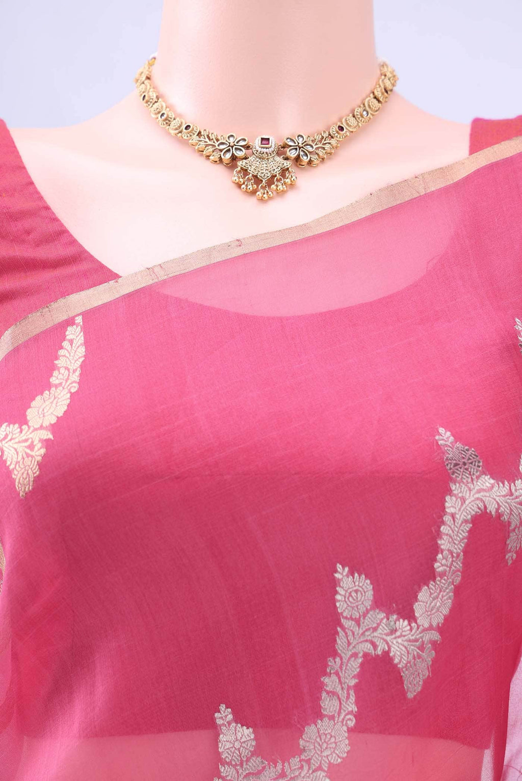 Peach Organza Silk Saree