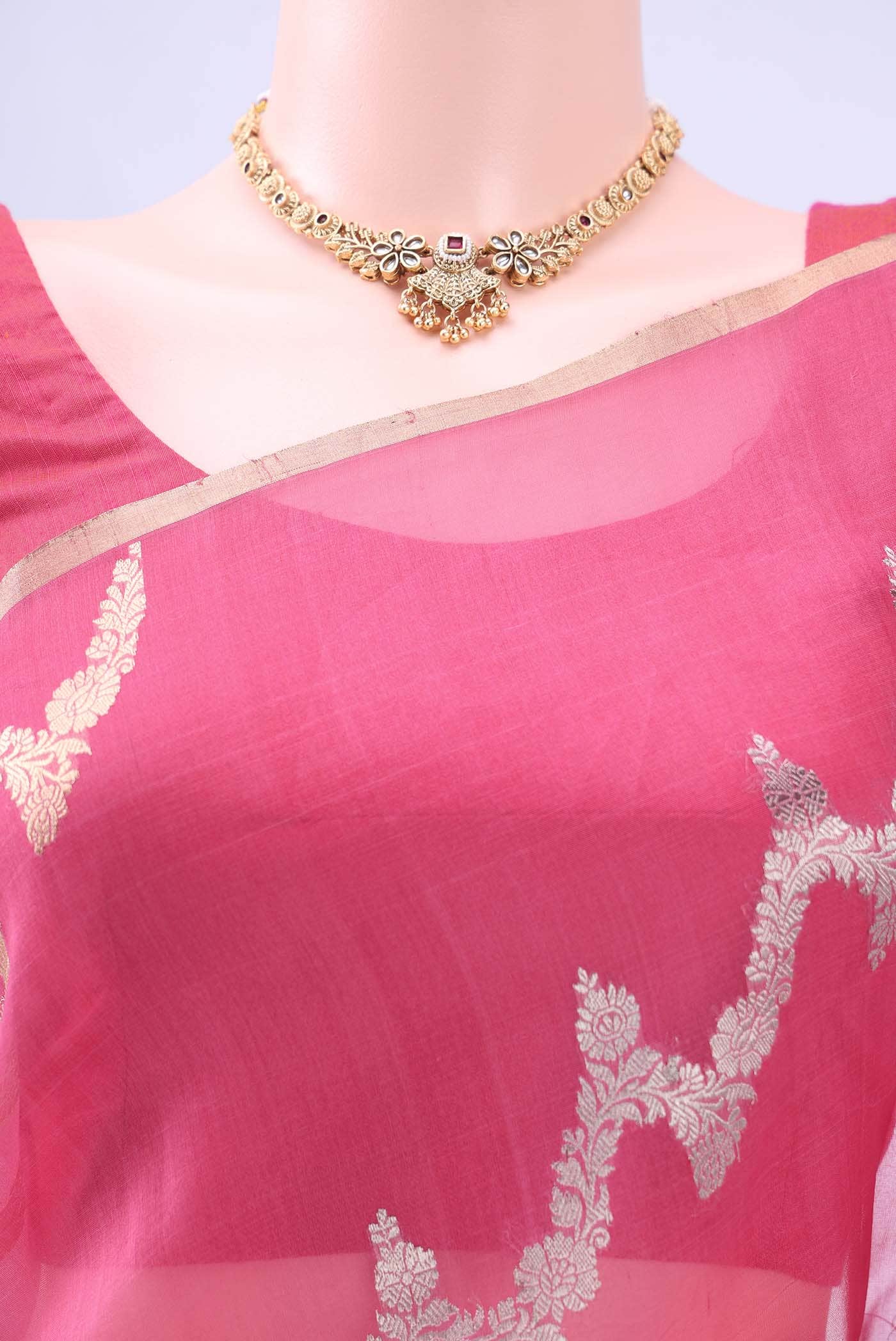 Peach Organza Silk Saree