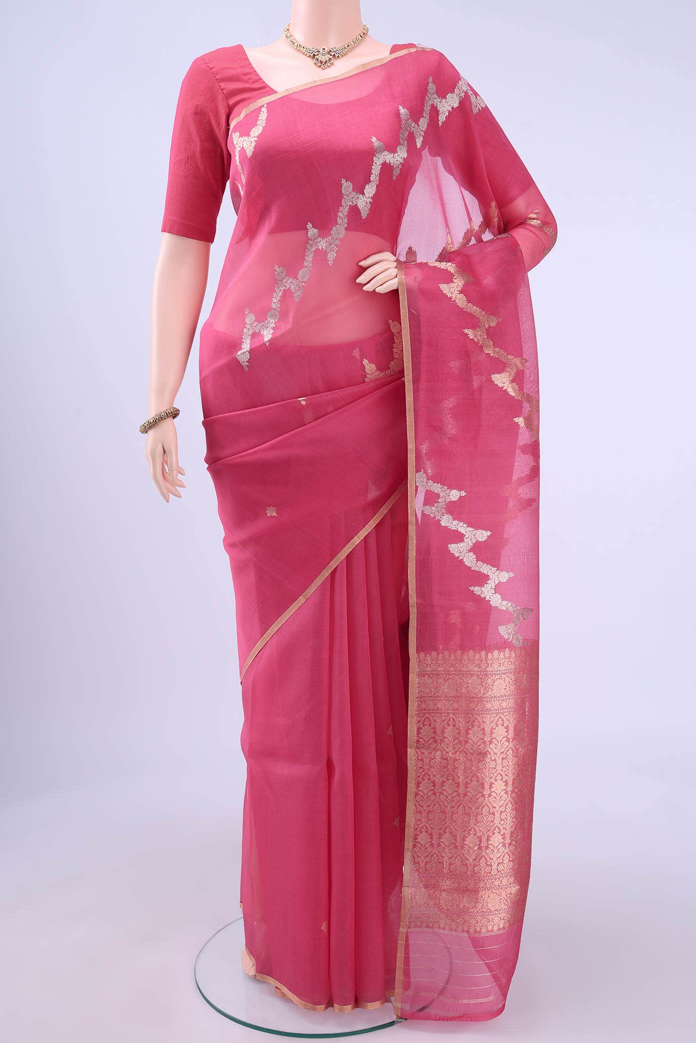 Peach Organza Silk Saree