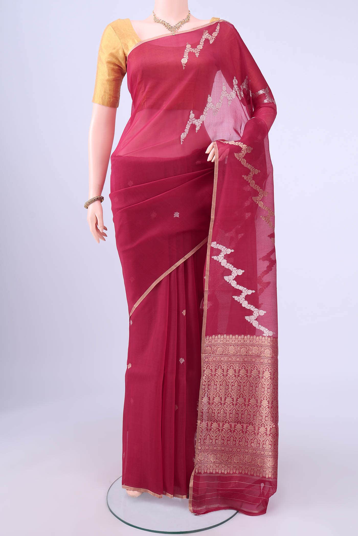 Dark Pink Organza Silk Saree