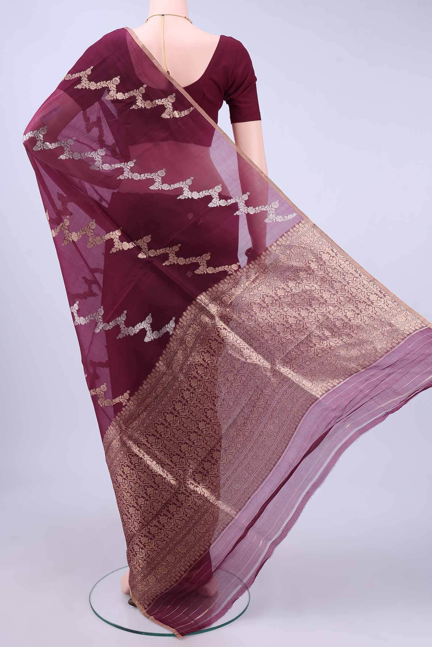 Burgundy Organza Silk Saree