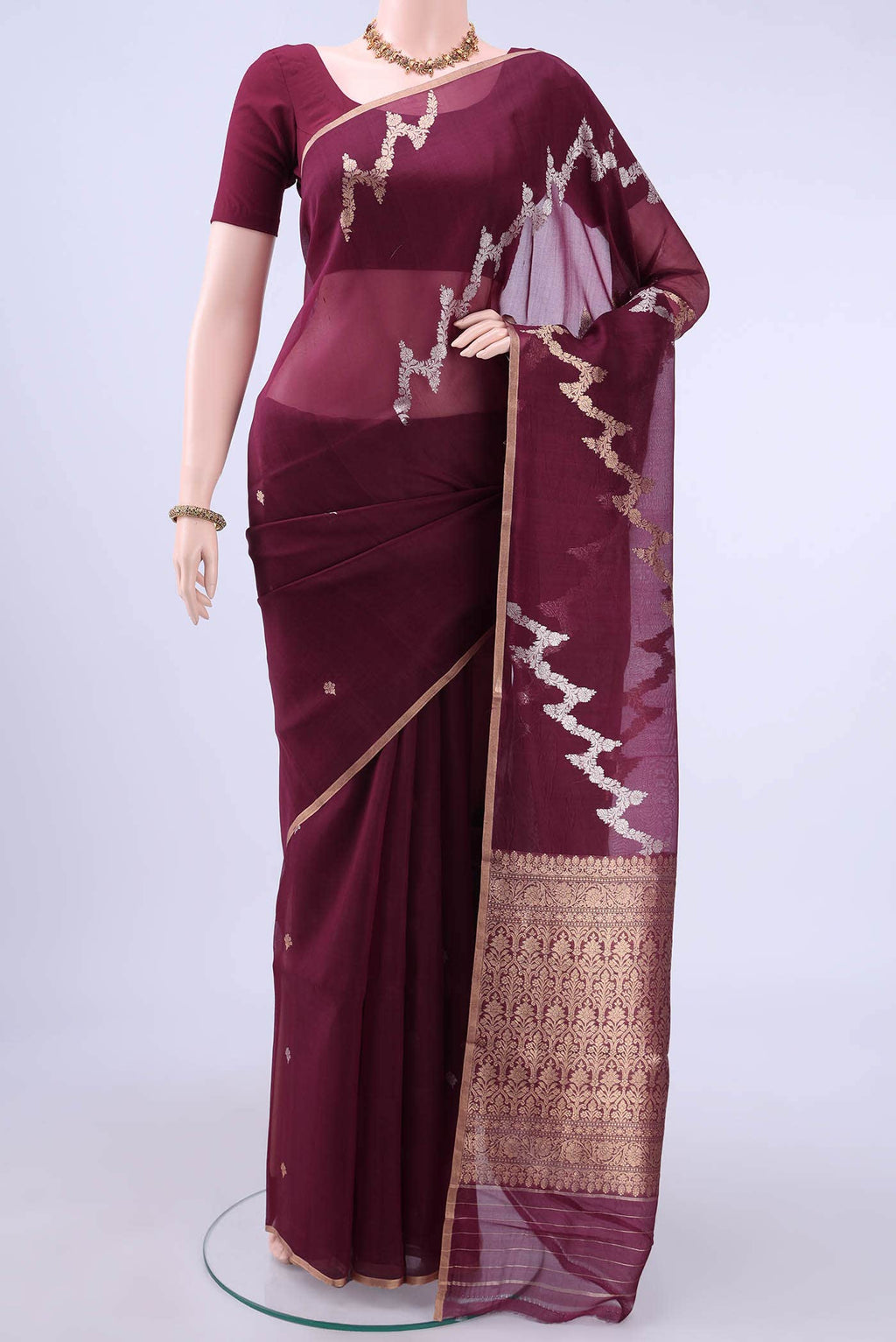 Burgundy Organza Silk Saree