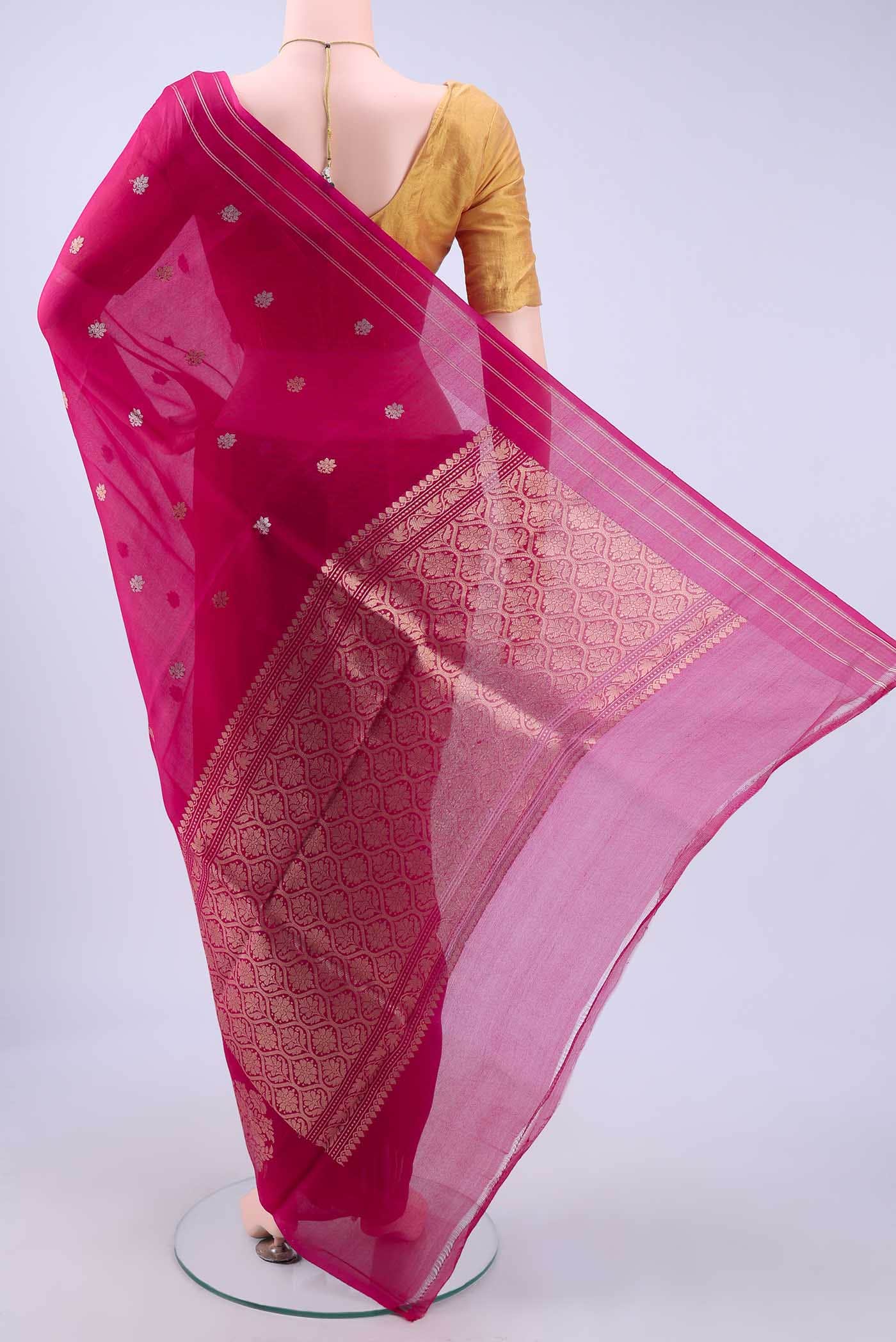 Dark Pink Organza Silk Saree