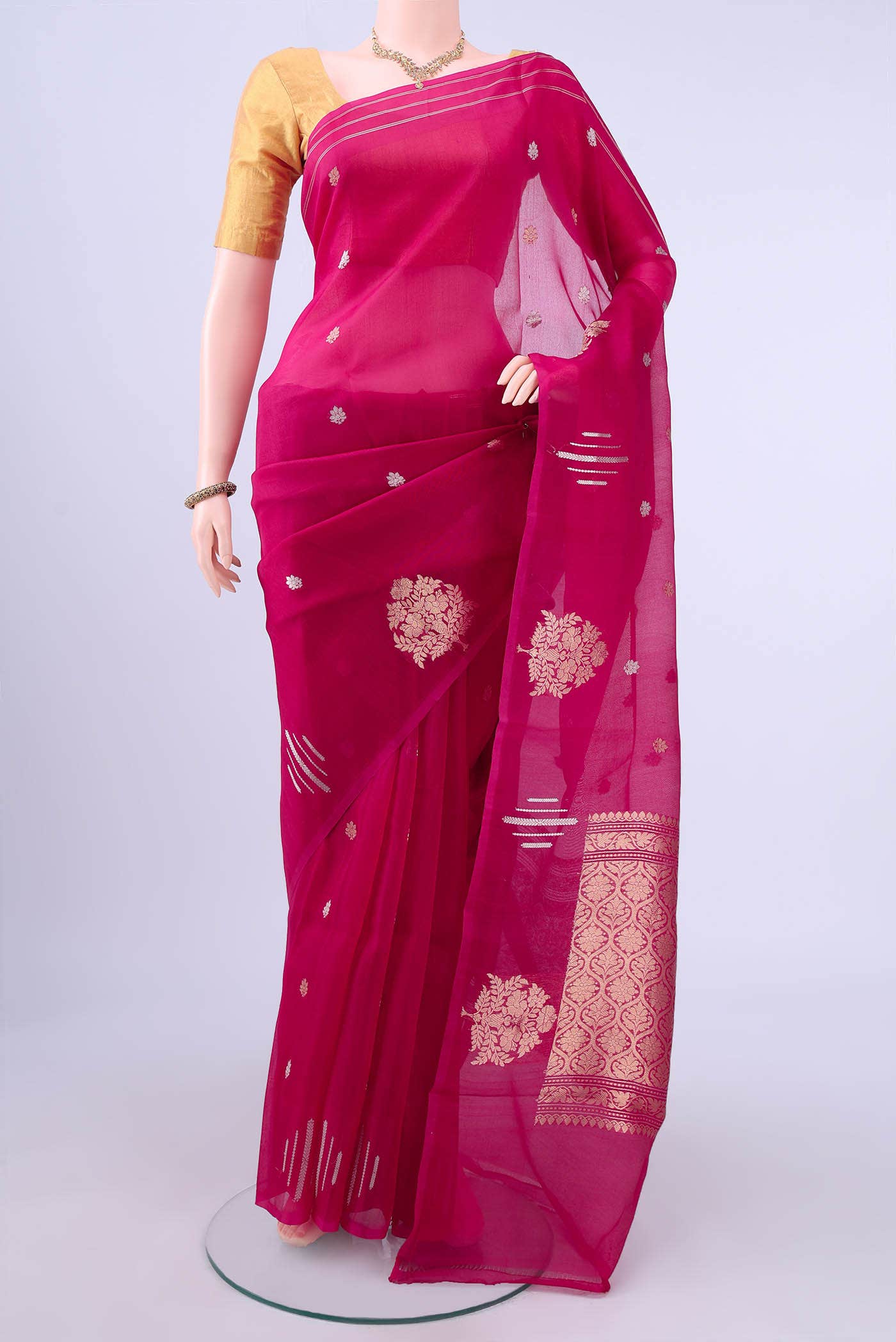 Dark Pink Organza Silk Saree