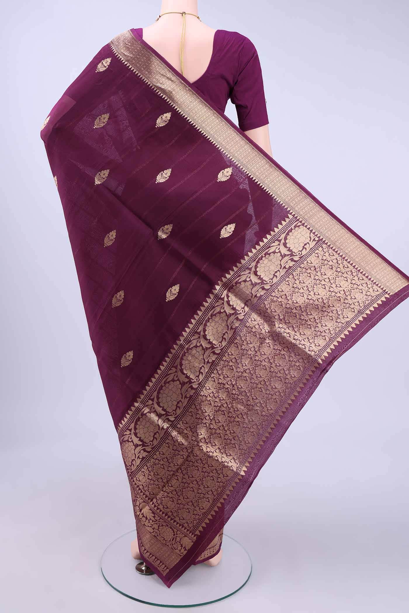 Burgundy Organza Silk Saree
