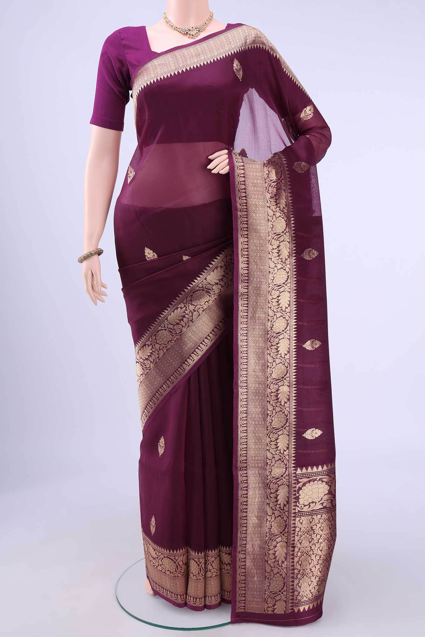 Burgundy Organza Silk Saree