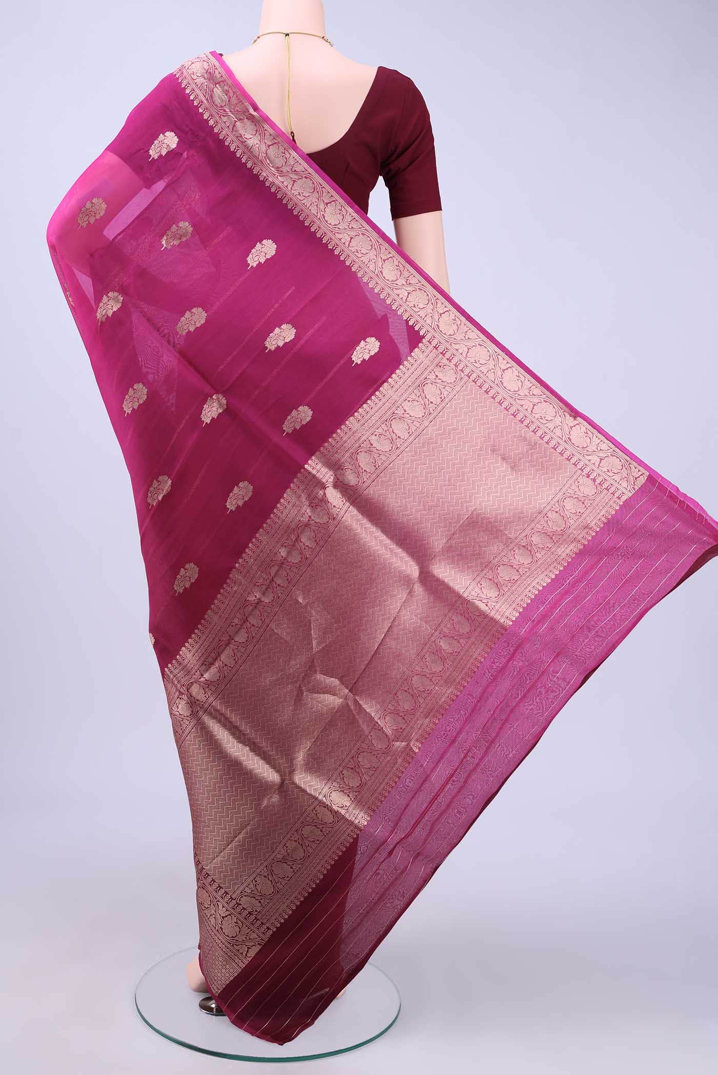 Burgundy Pure Organza Silk Saree