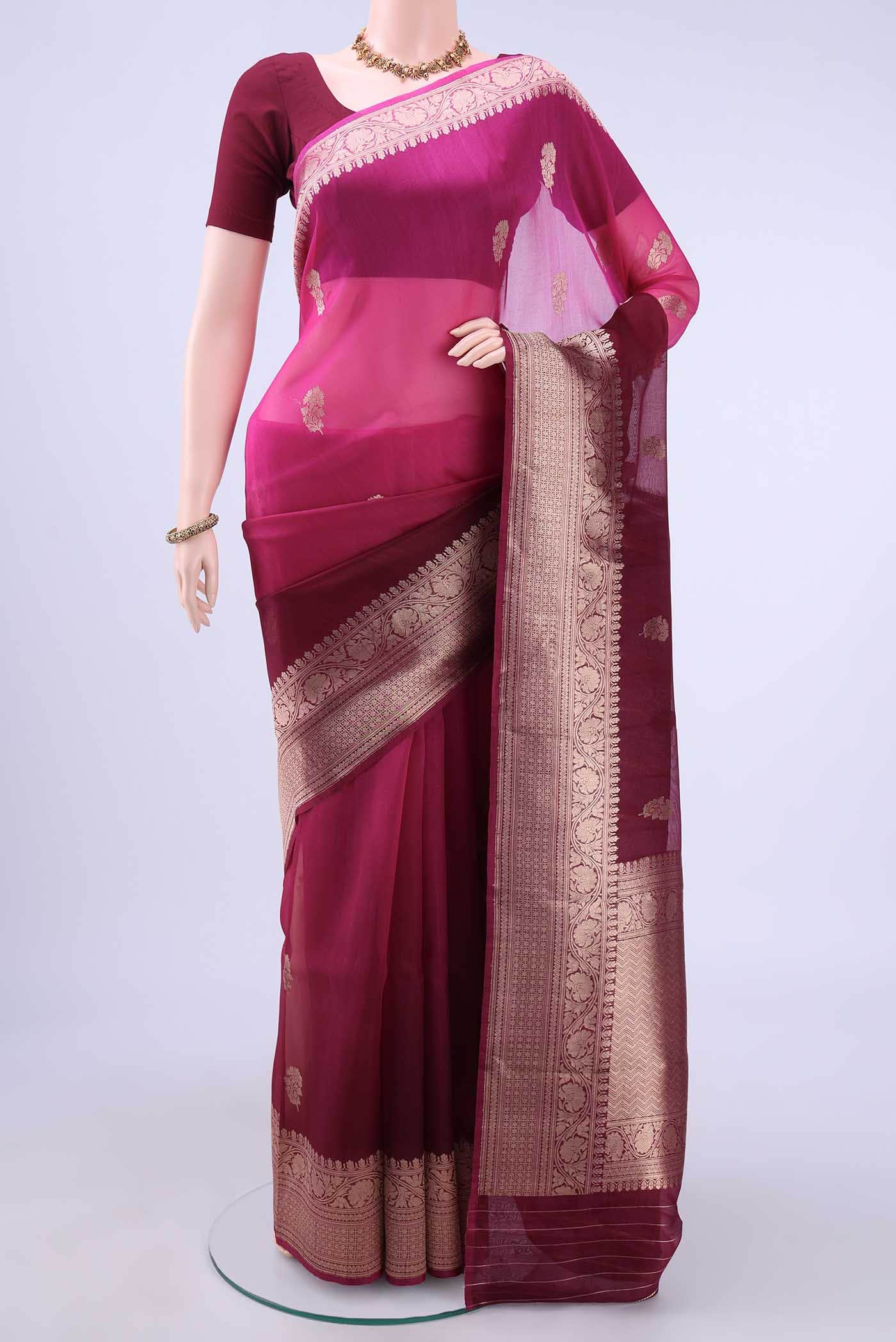 Burgundy Pure Organza Silk Saree