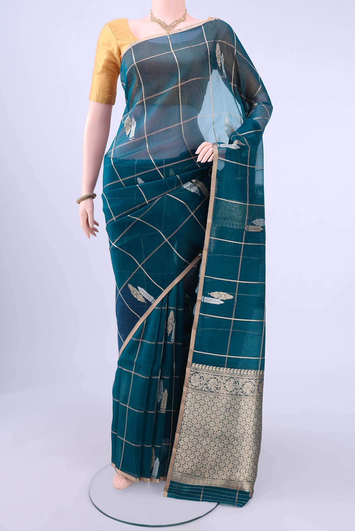 Blue Pure Organza Silk Saree