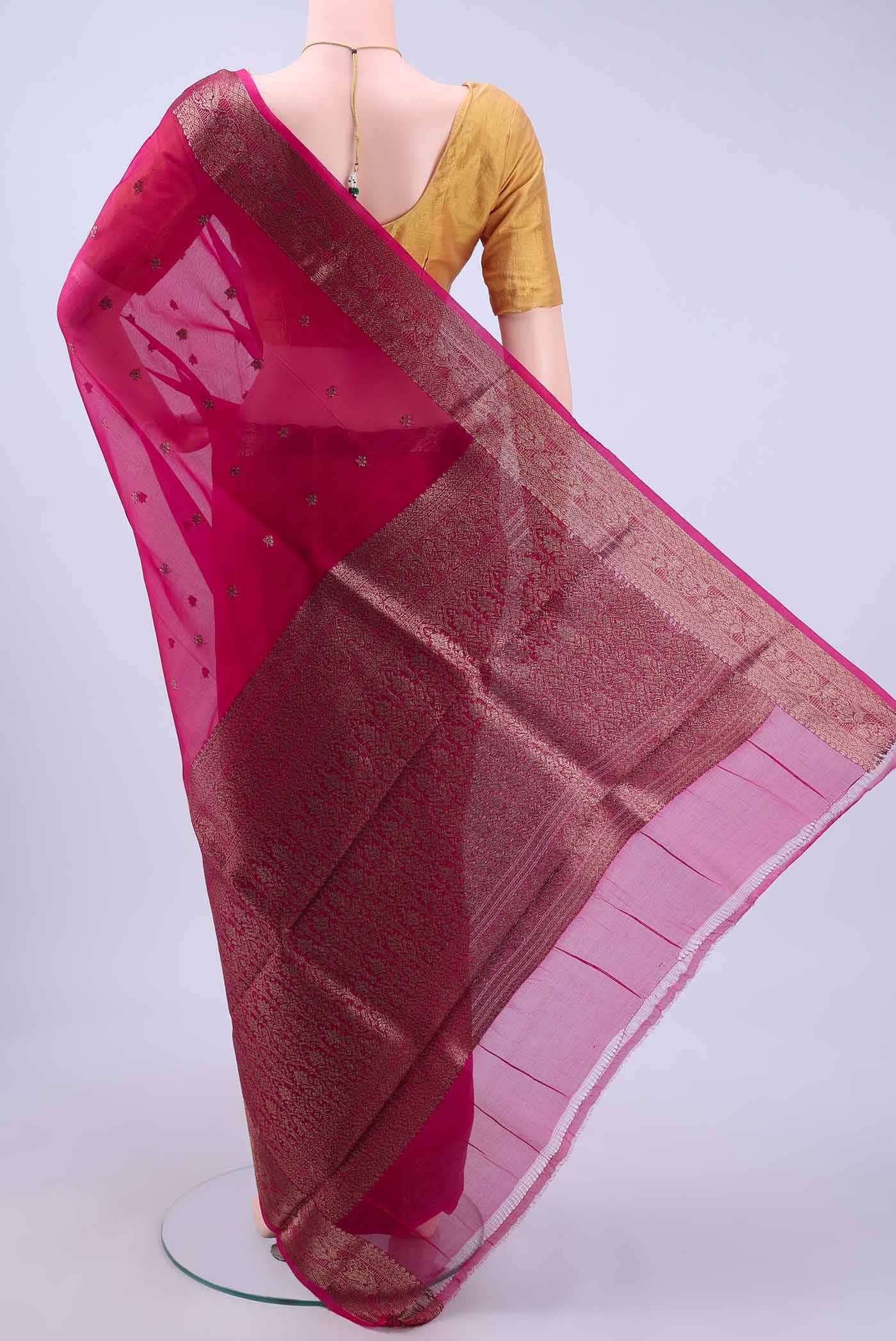 Dark Pink Organza Silk Saree