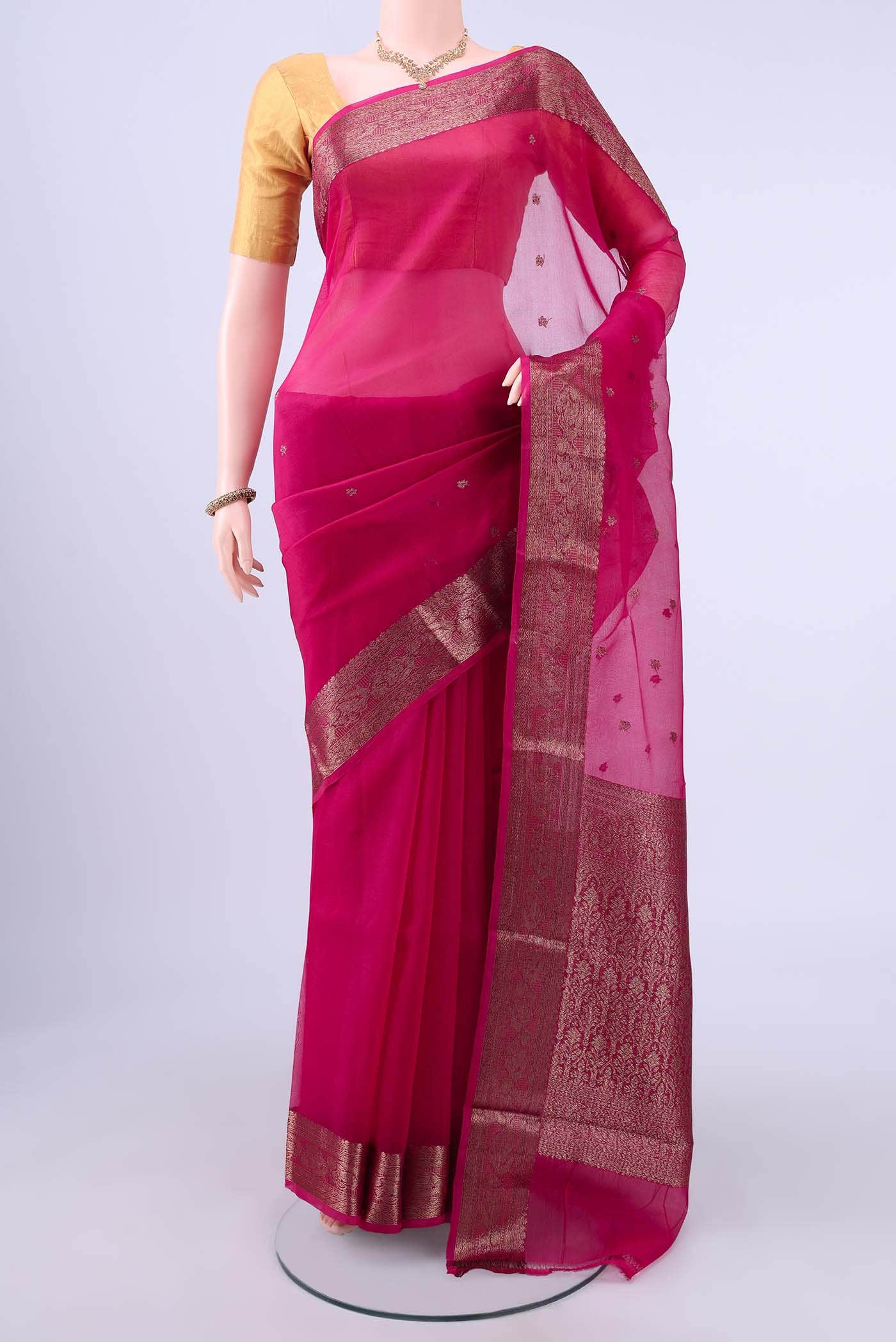 Dark Pink Organza Silk Saree