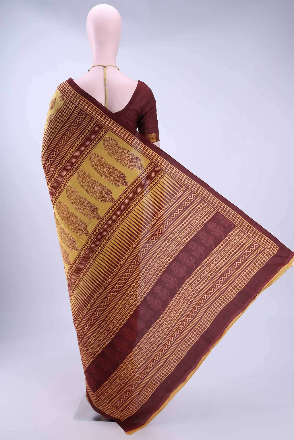 Yellow Printed Cotton Saree