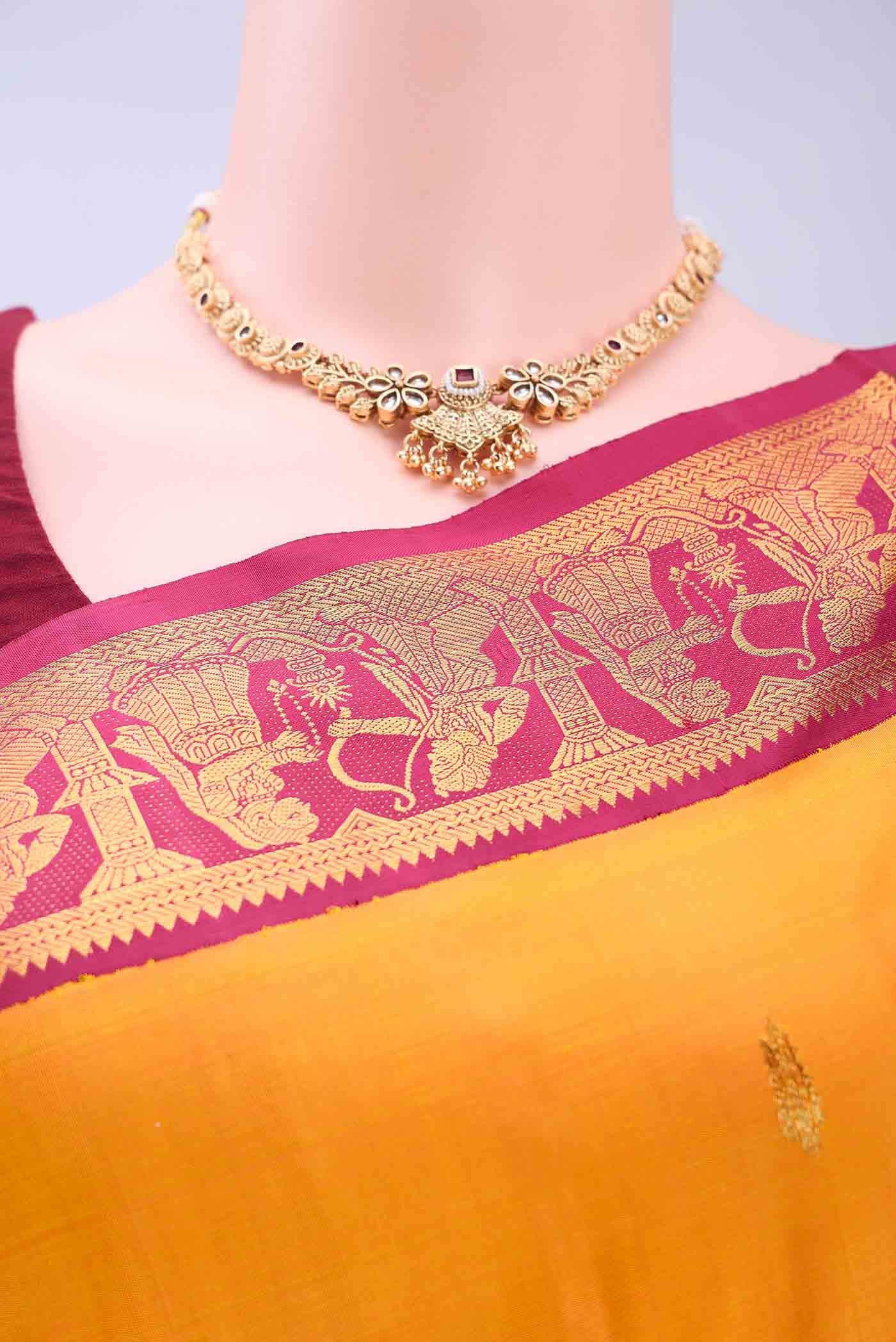 Pure Silk Pure Zari Yellow Kanchipuram Saree