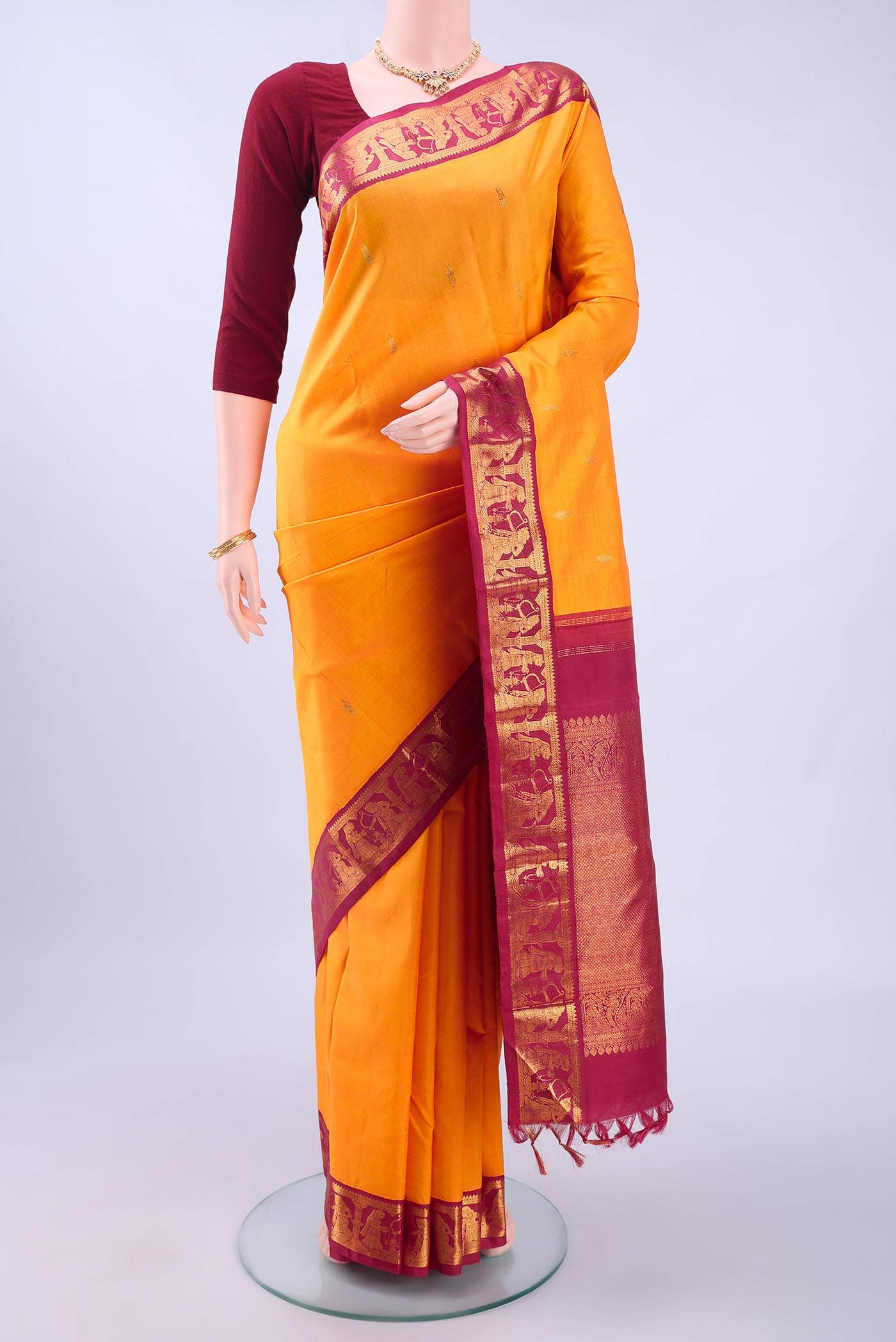 Pure Silk Pure Zari Yellow Kanchipuram Saree