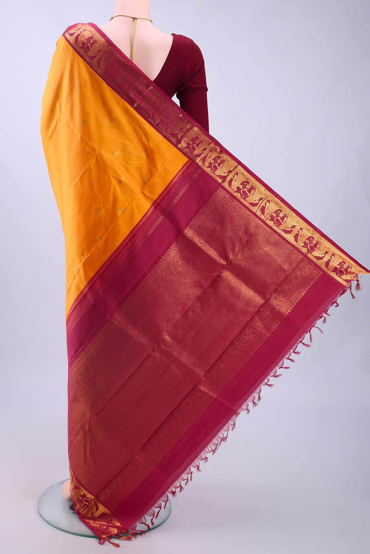 Pure Silk Pure Zari Yellow Kanchipuram Saree