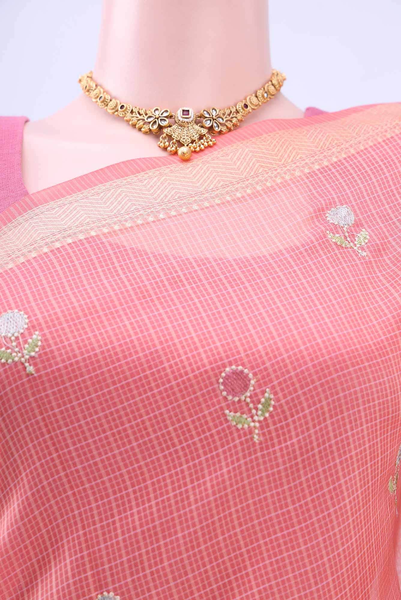 Peach Kota Cotton Saree