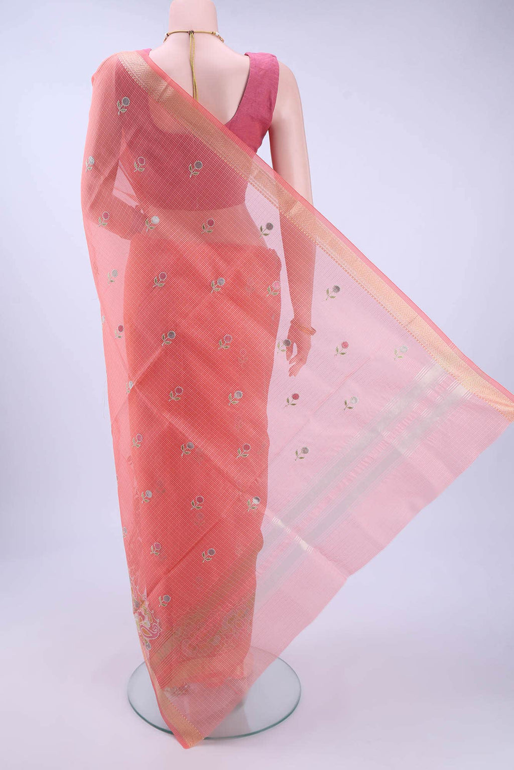 Peach Kota Cotton Saree