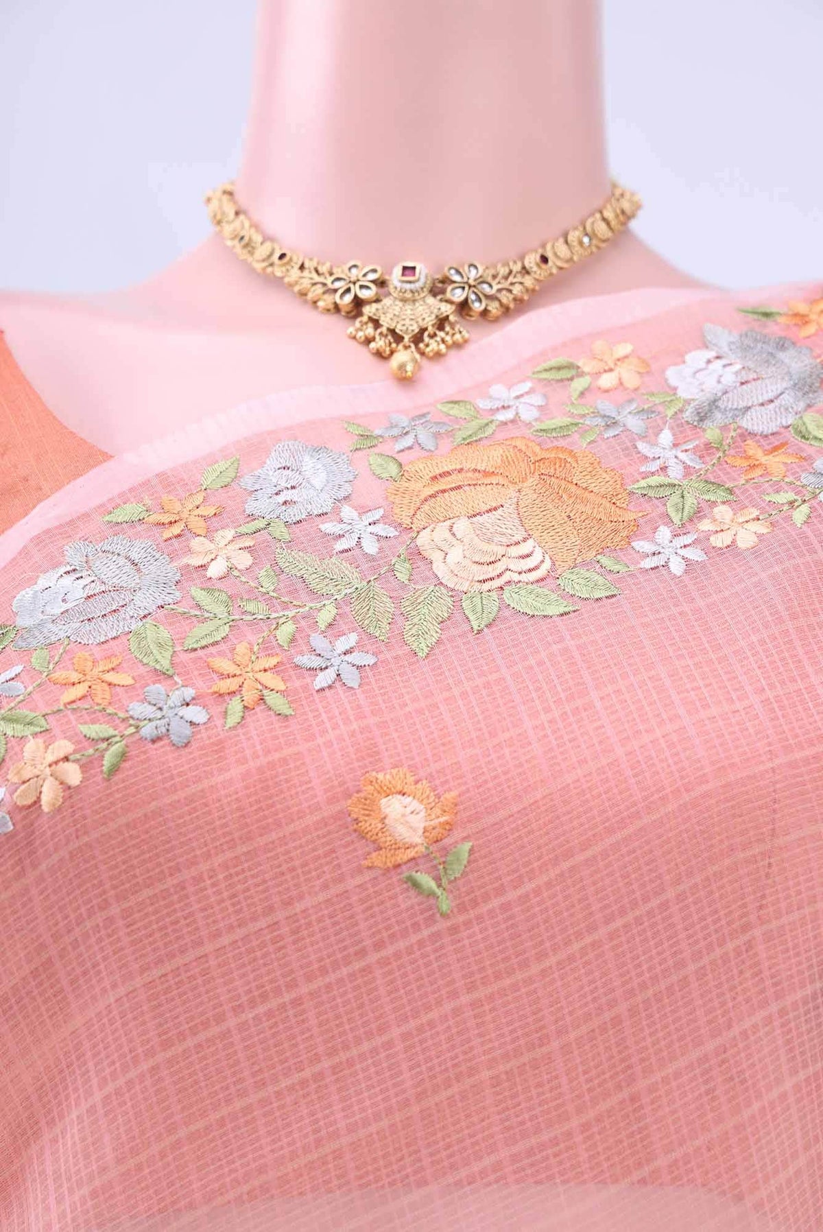 Peach Kota Cotton Saree