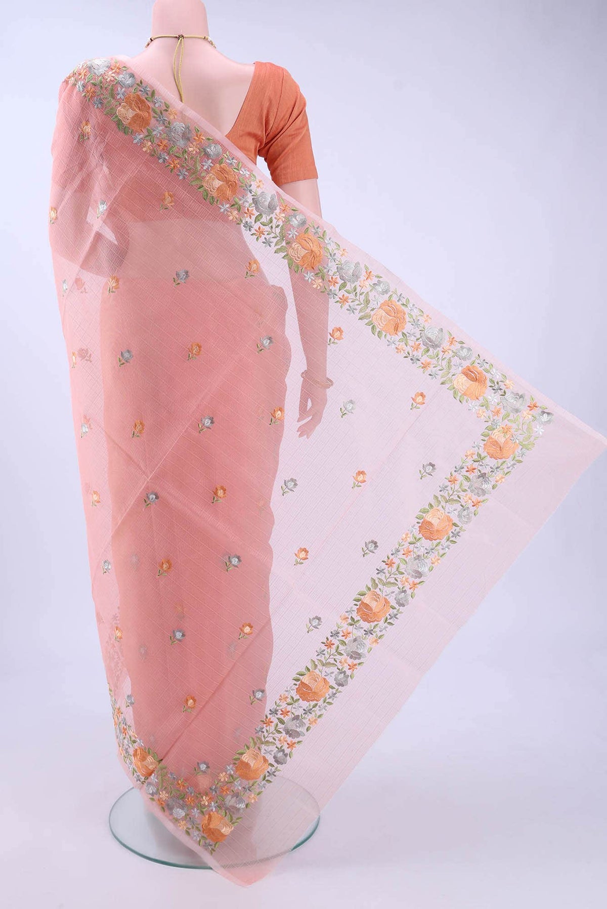 Peach Kota Cotton Saree